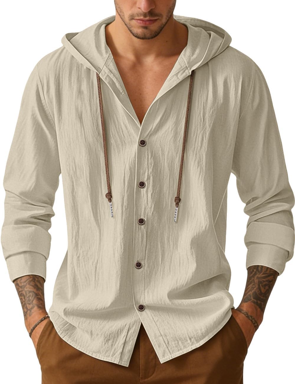 Men's Lightweight Hooded Button-Down Shirt