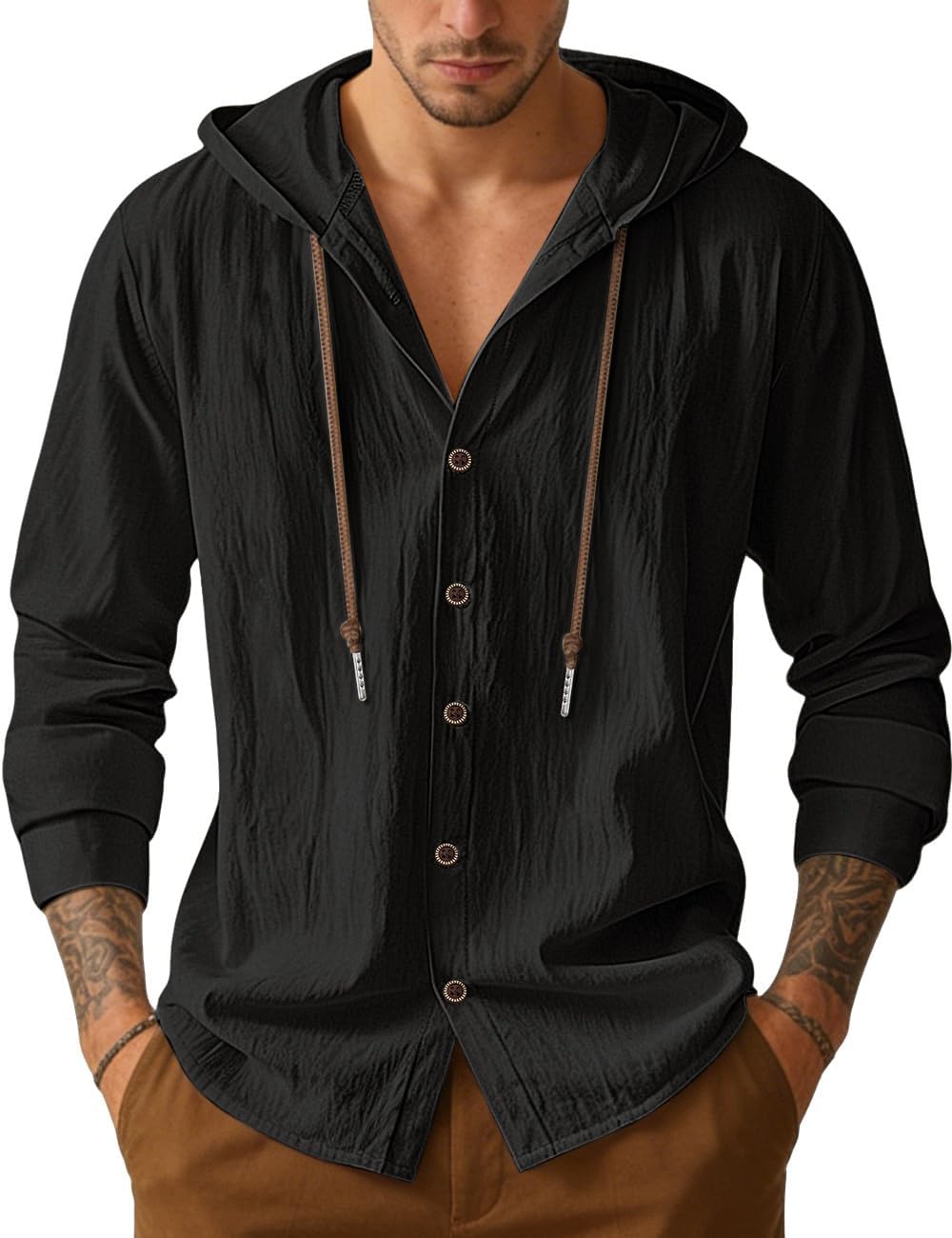 Men's Lightweight Hooded Button-Down Shirt