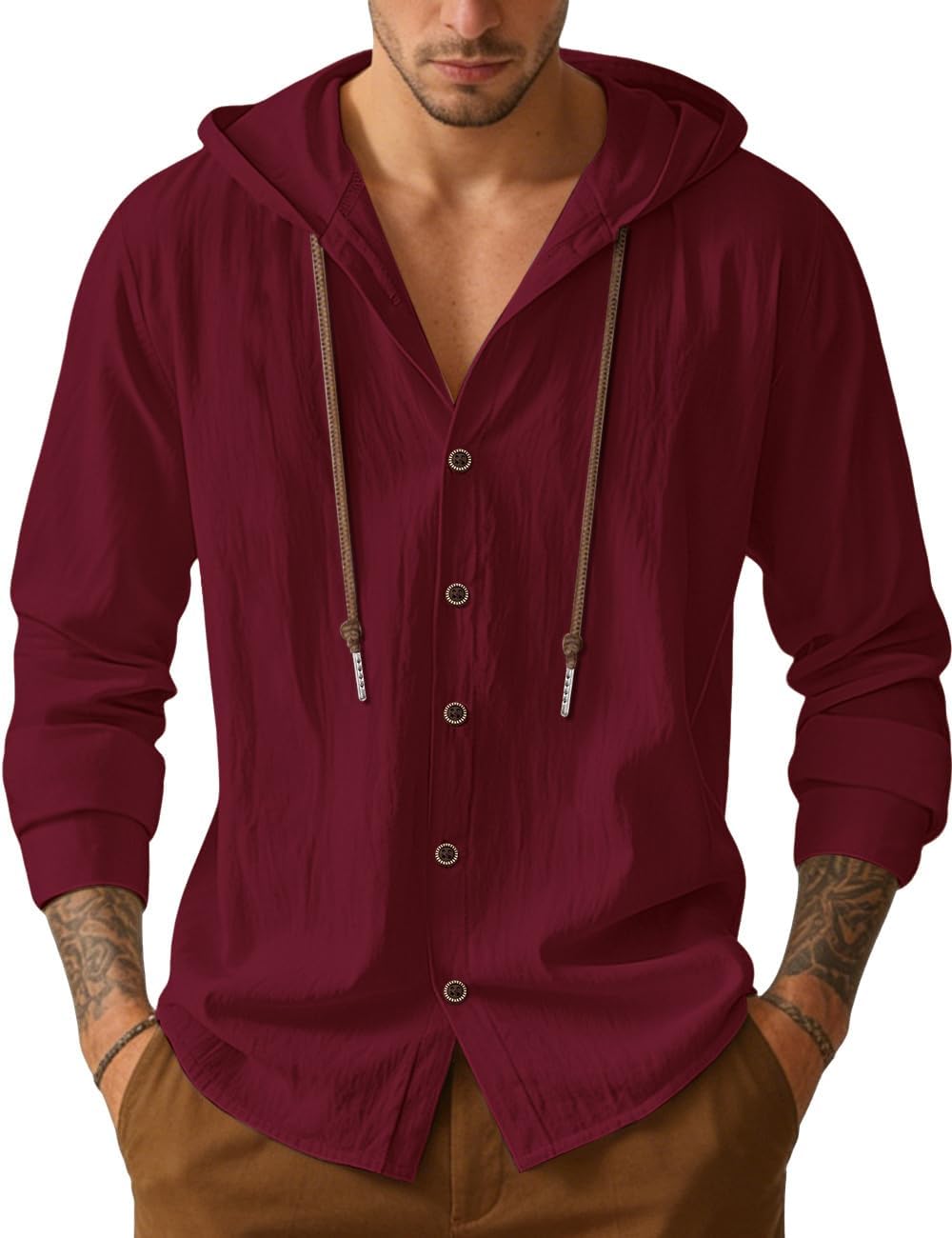 Men's Lightweight Hooded Button-Down Shirt
