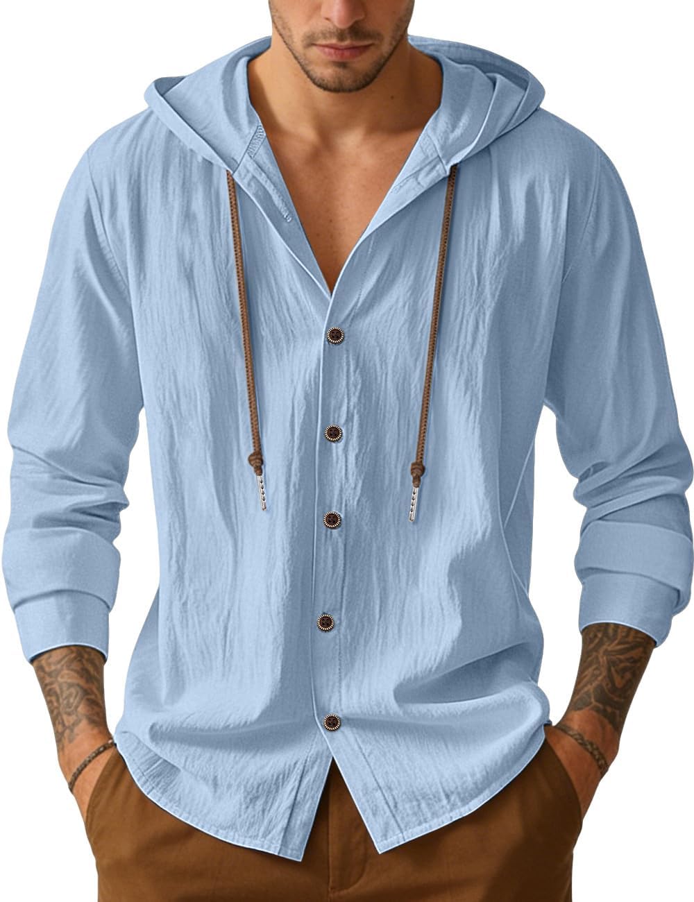 Men's Lightweight Hooded Button-Down Shirt