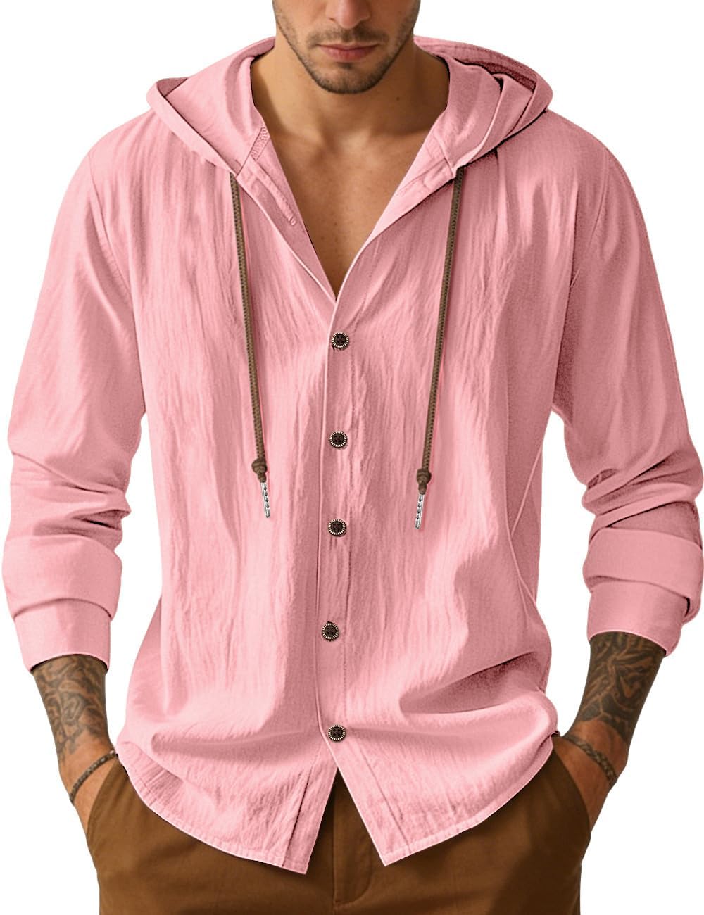 Men's Lightweight Hooded Button-Down Shirt