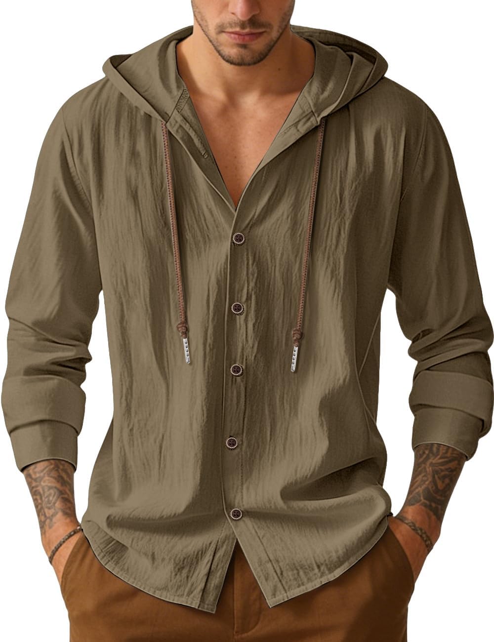 Men's Lightweight Hooded Button-Down Shirt