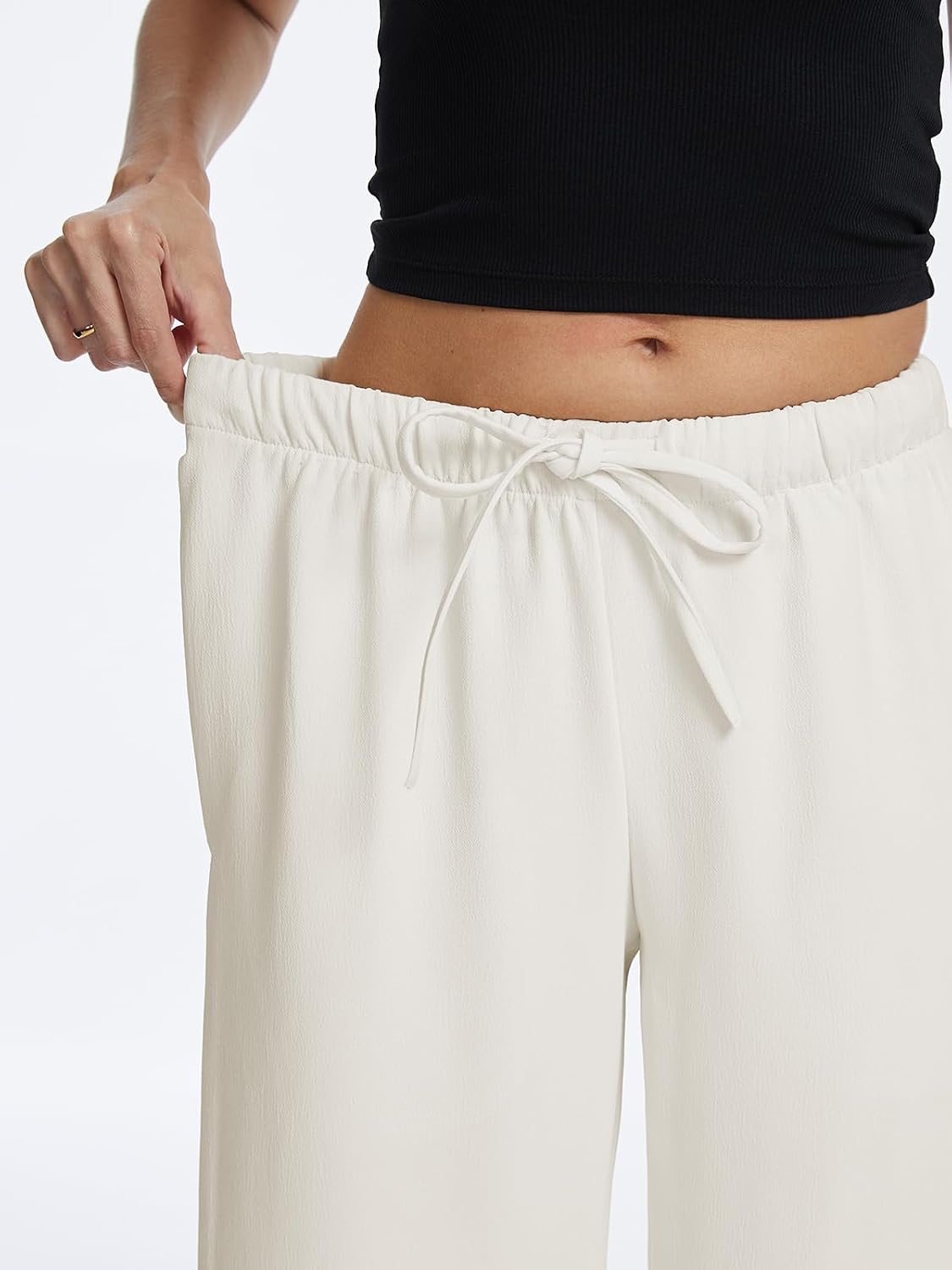 Women's High Waisted Wide Leg Crepe Pants Pleated Pants with Pockets for Work Business Leisure