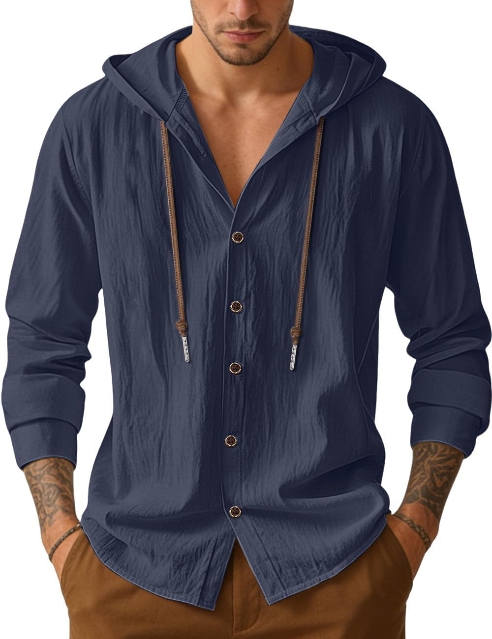 Men's Lightweight Hooded Button-Down Shirt