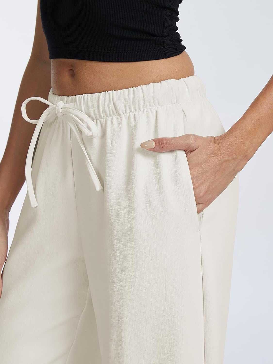 Women's High Waisted Wide Leg Crepe Pants Pleated Pants with Pockets for Work Business Leisure