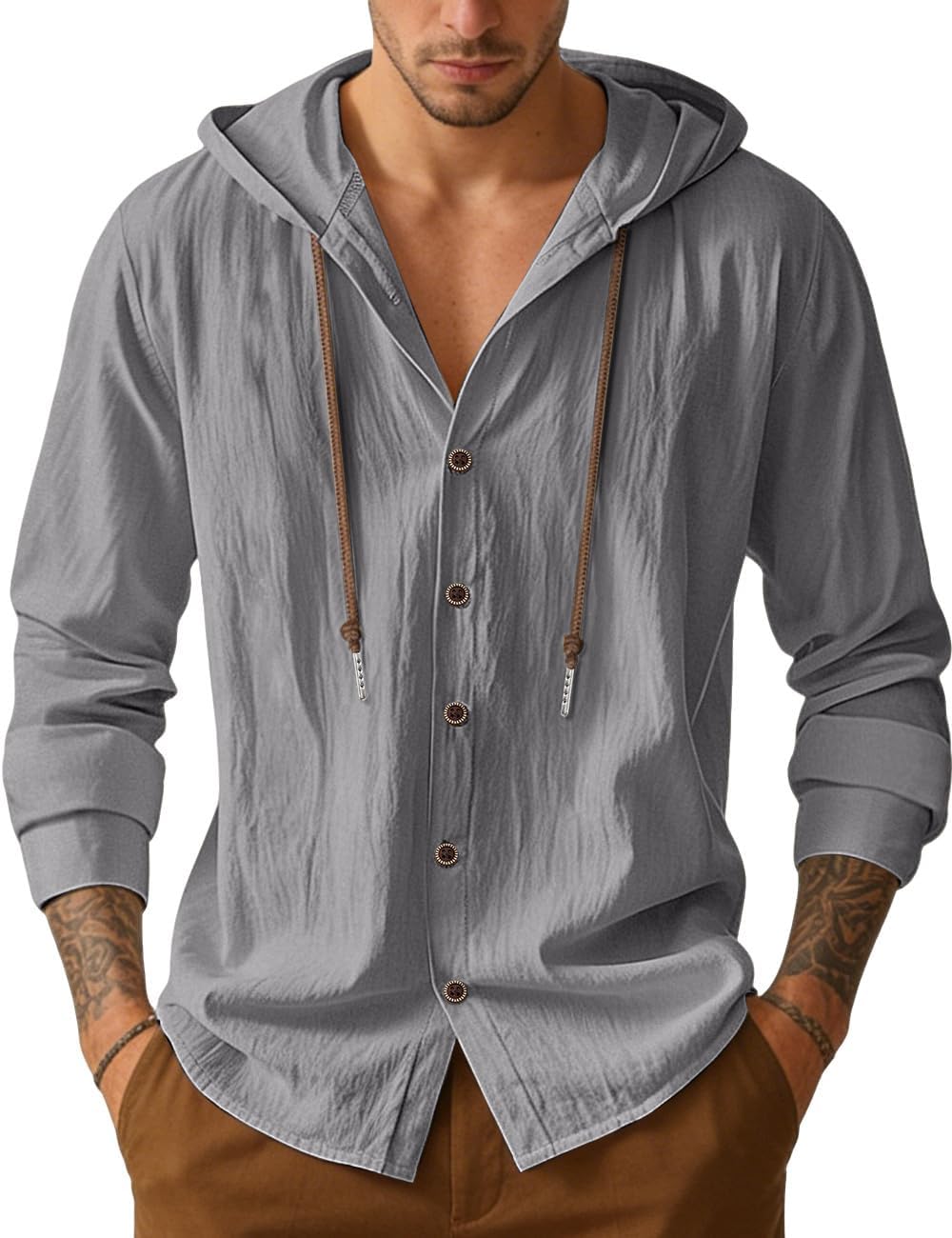 Men's Lightweight Hooded Button-Down Shirt