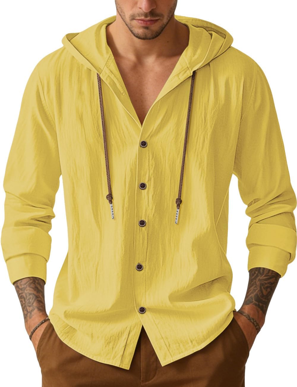 Men's Lightweight Hooded Button-Down Shirt