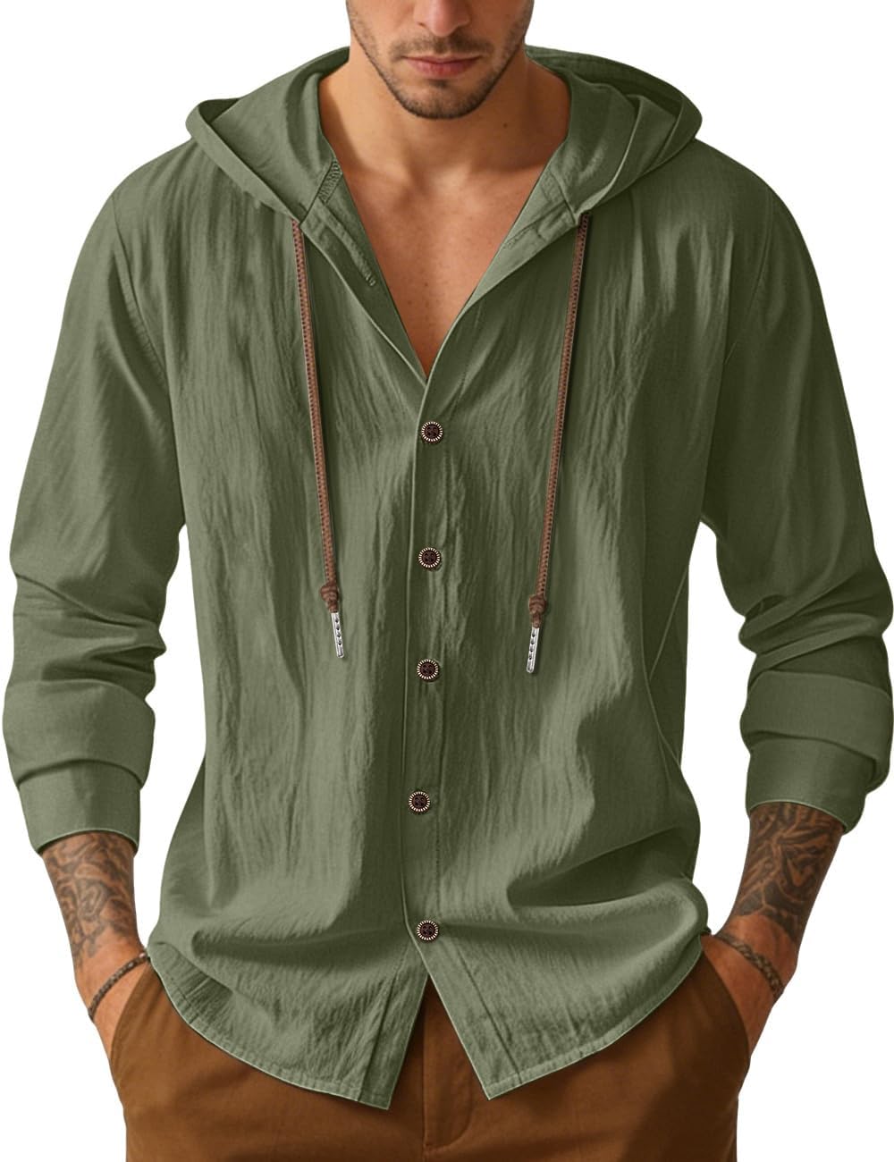 Men's Lightweight Hooded Button-Down Shirt