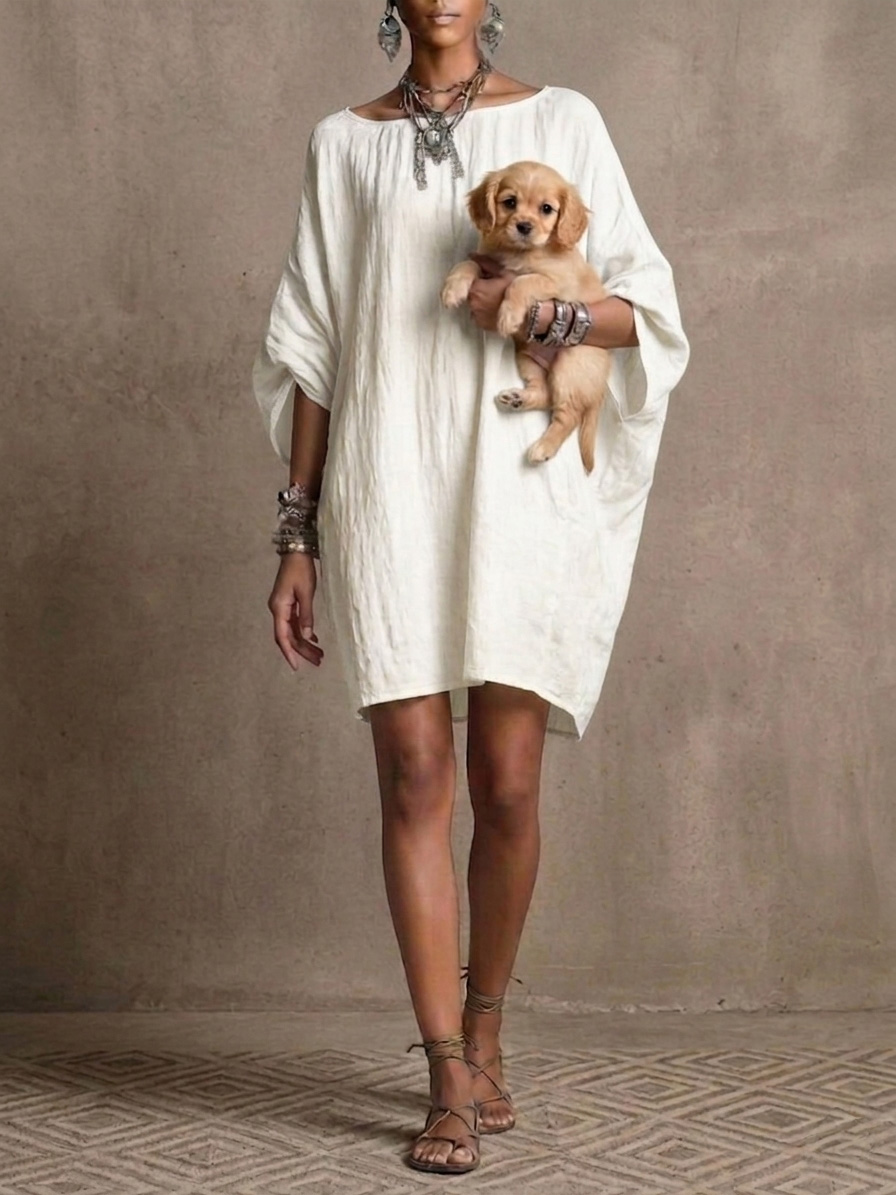 New Arrivals🔥 Women’s Casual Cotton Linen Batwing Sleeve Dress
