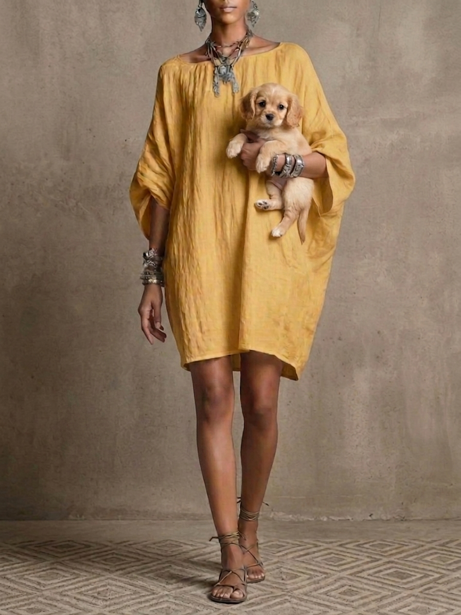New Arrivals🔥 Women’s Casual Cotton Linen Batwing Sleeve Dress