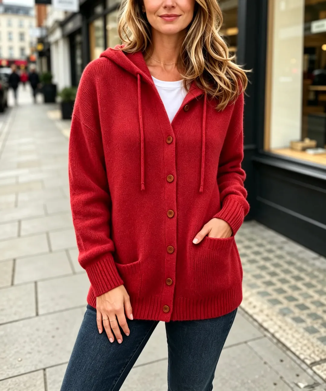 CLEARANCE SALE🔥Women's Cozy Hooded Button-Front Knit Cardigan Sweater with Pockets