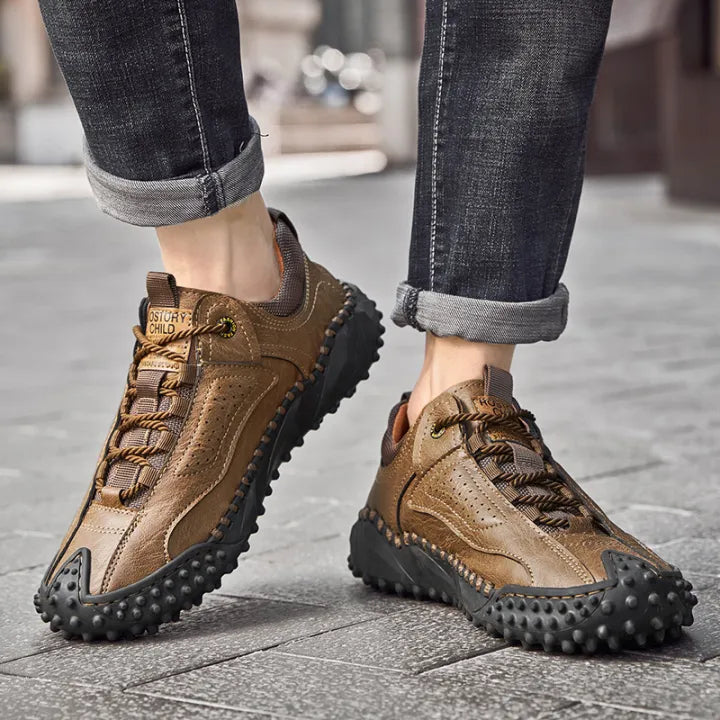 Men’s Vintage Leather Hiking Shoes – Genuine Leather, Orthopedic Arch Support, Wide Toe Box, Waterproof, Breathable, Hand-Sewn, Non-Slip, Lightweight Shoes for Driving & Walking