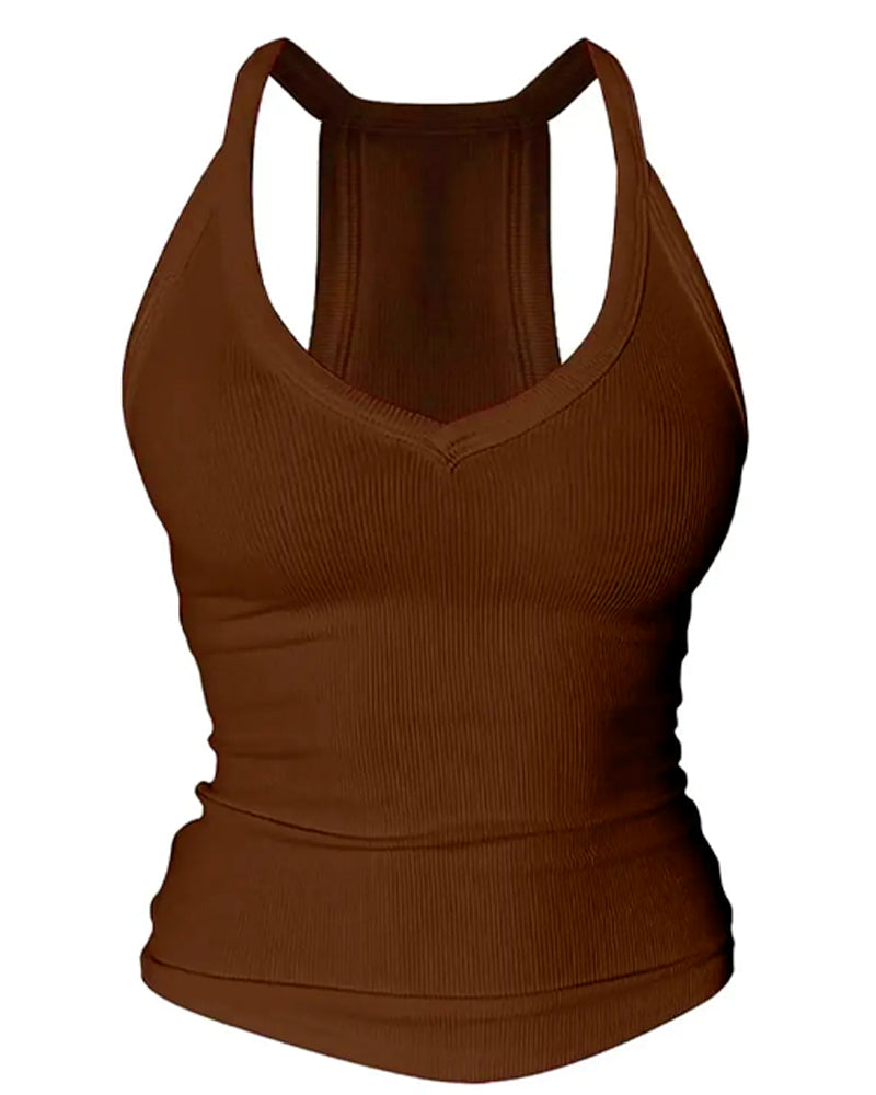 Built-in Bra V-Neck Ribbed Spaghetti Strap Cami Top