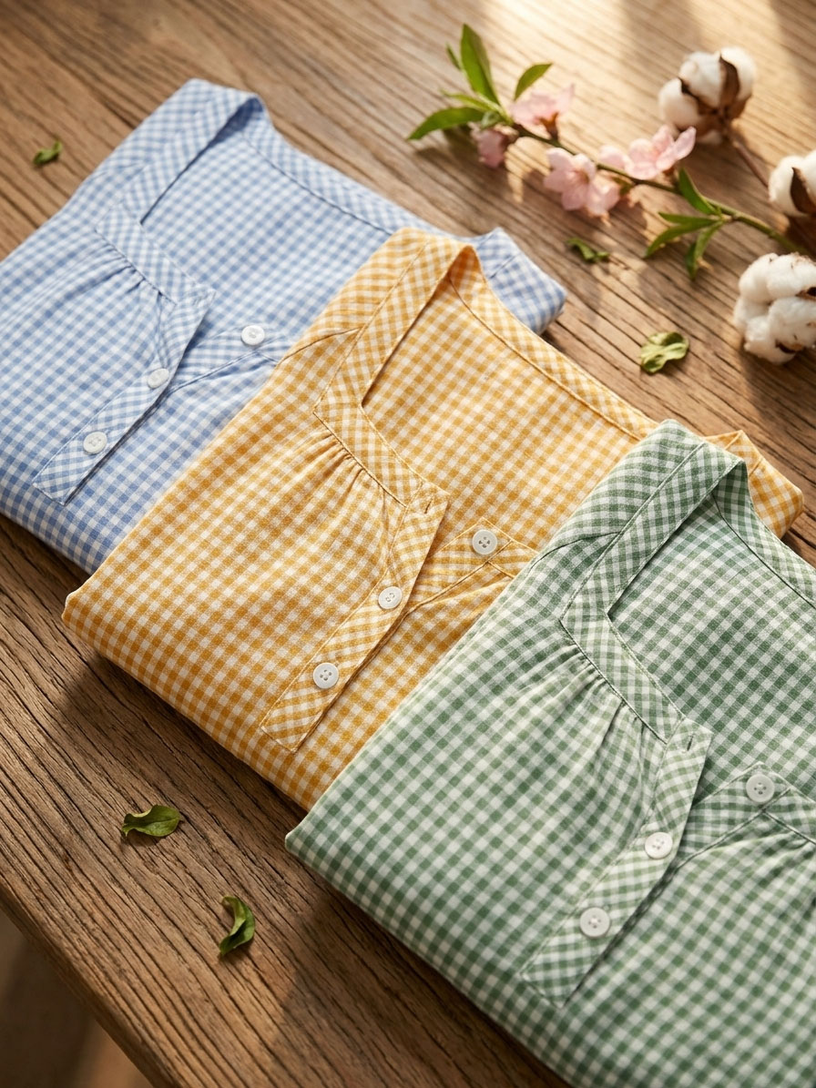 New Arrival 🔥 Women's Square Collar Checkered Cotton-Linen Blouse