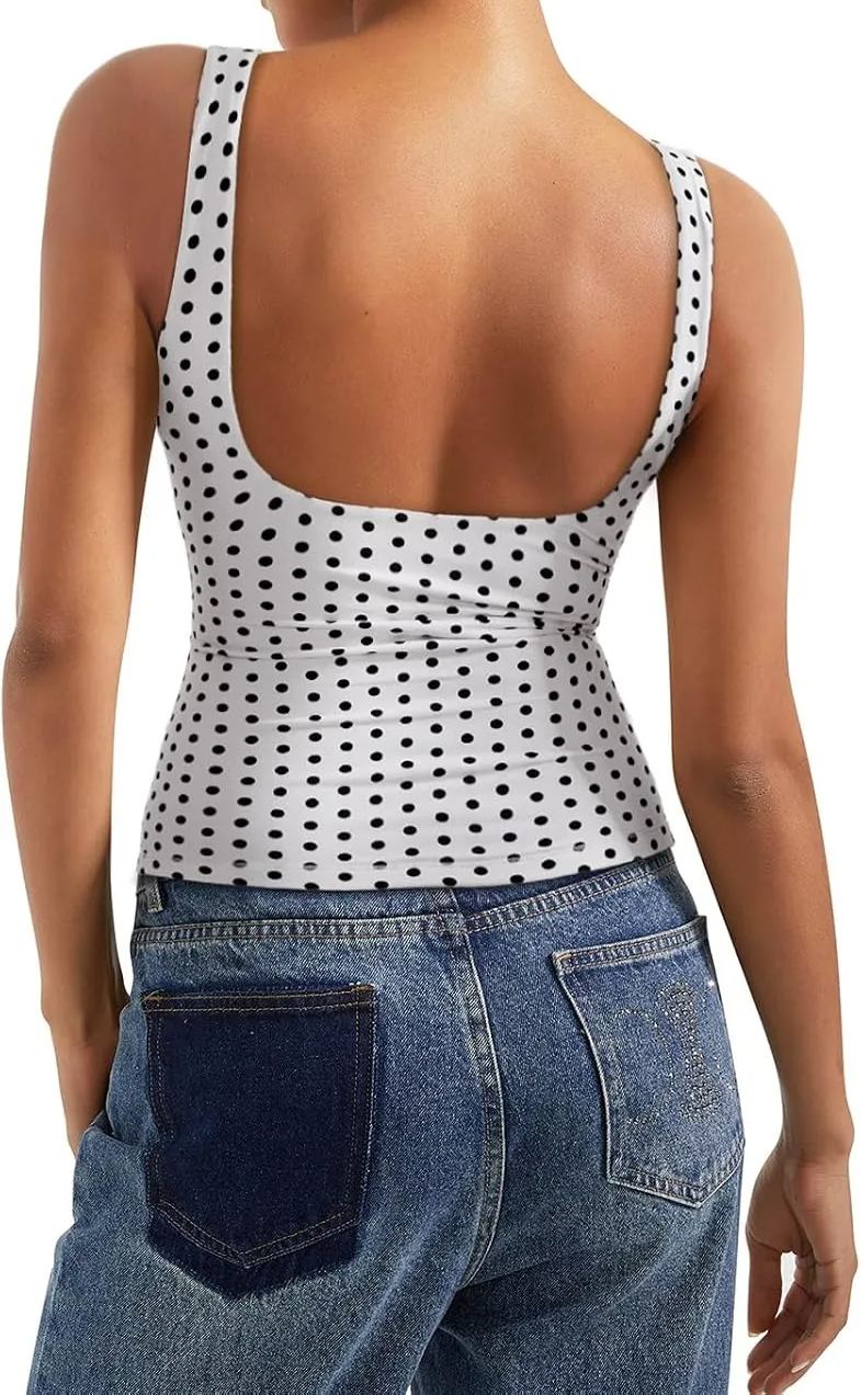 Women Padded Open Back Boat Neck Tank Tops Double Lined Basic Shirts