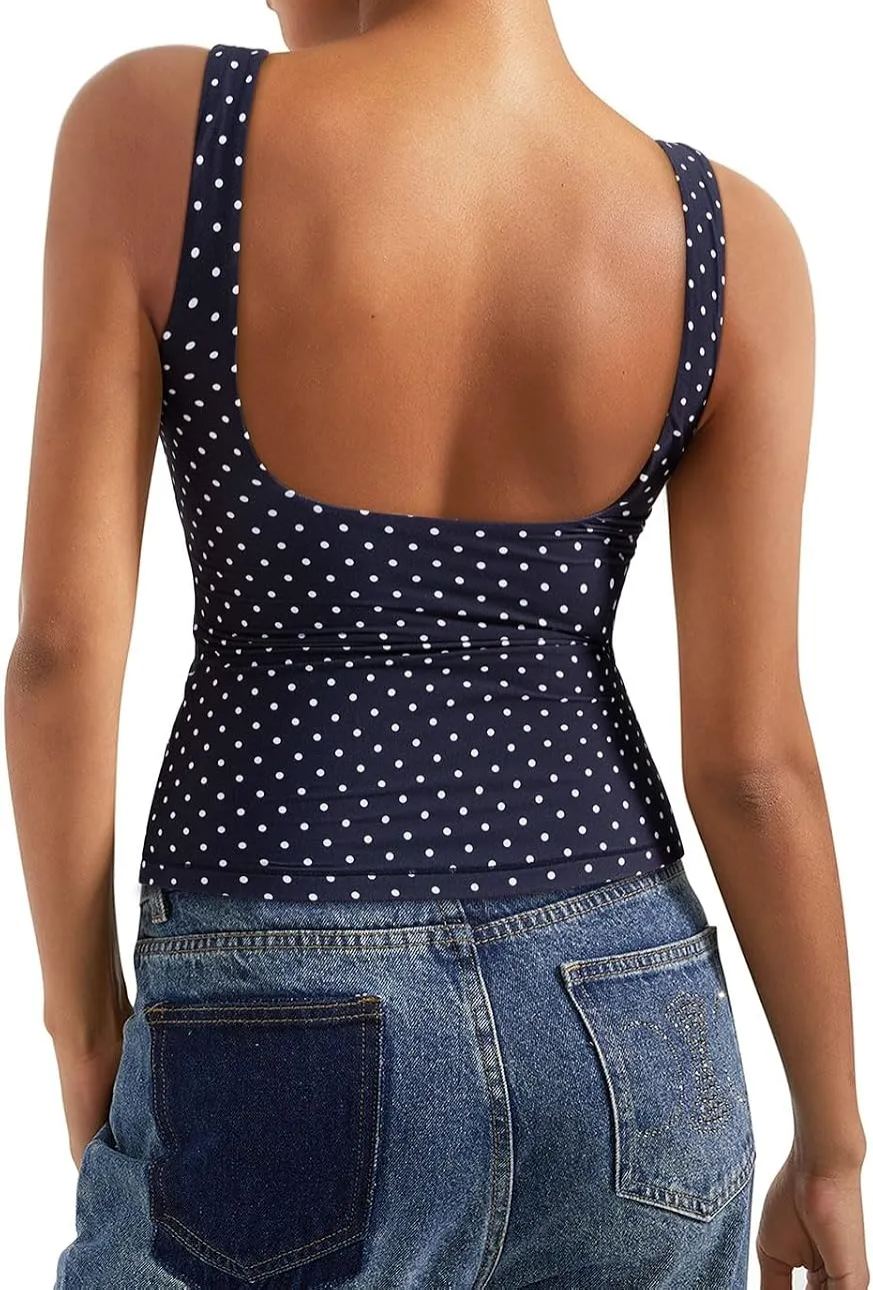 Women Padded Open Back Boat Neck Tank Tops Double Lined Basic Shirts