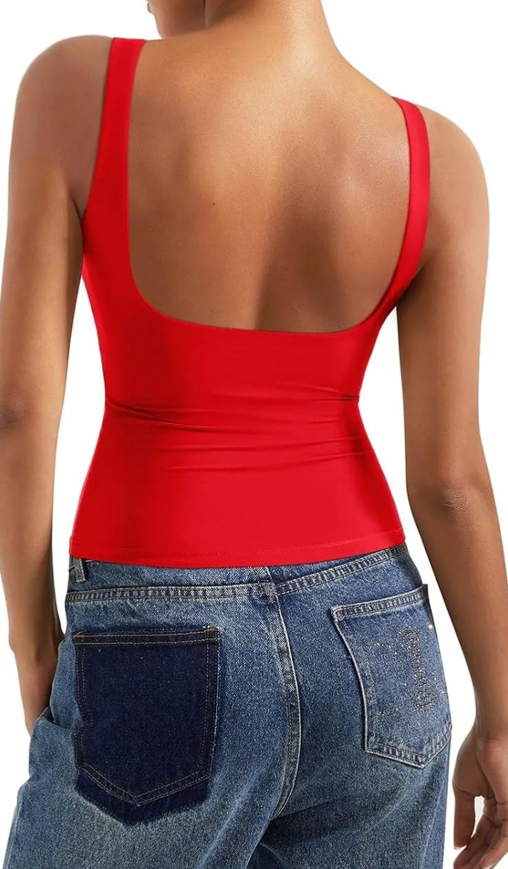Women Padded Open Back Boat Neck Tank Tops Double Lined Basic Shirts