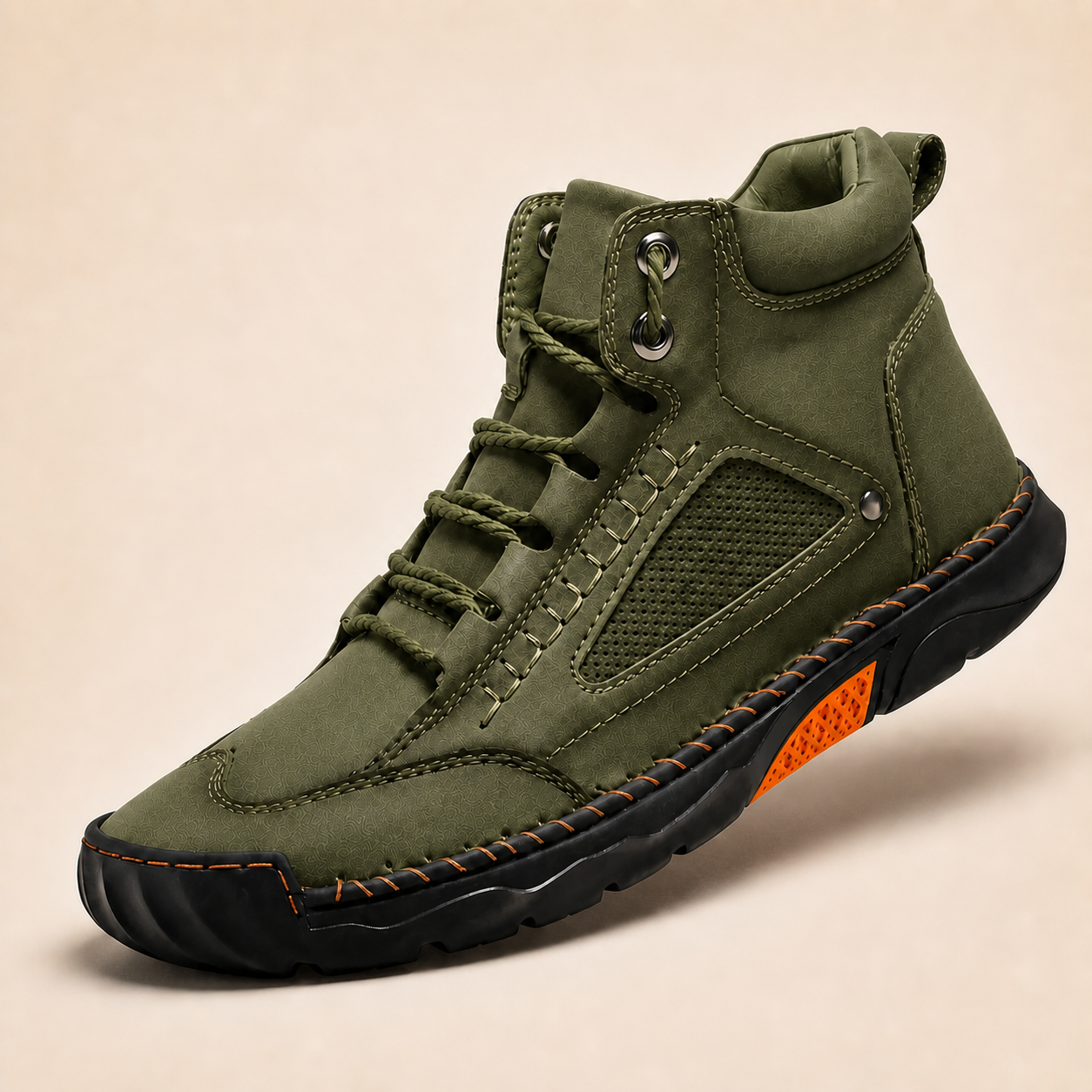 Green men's comfort leather boot