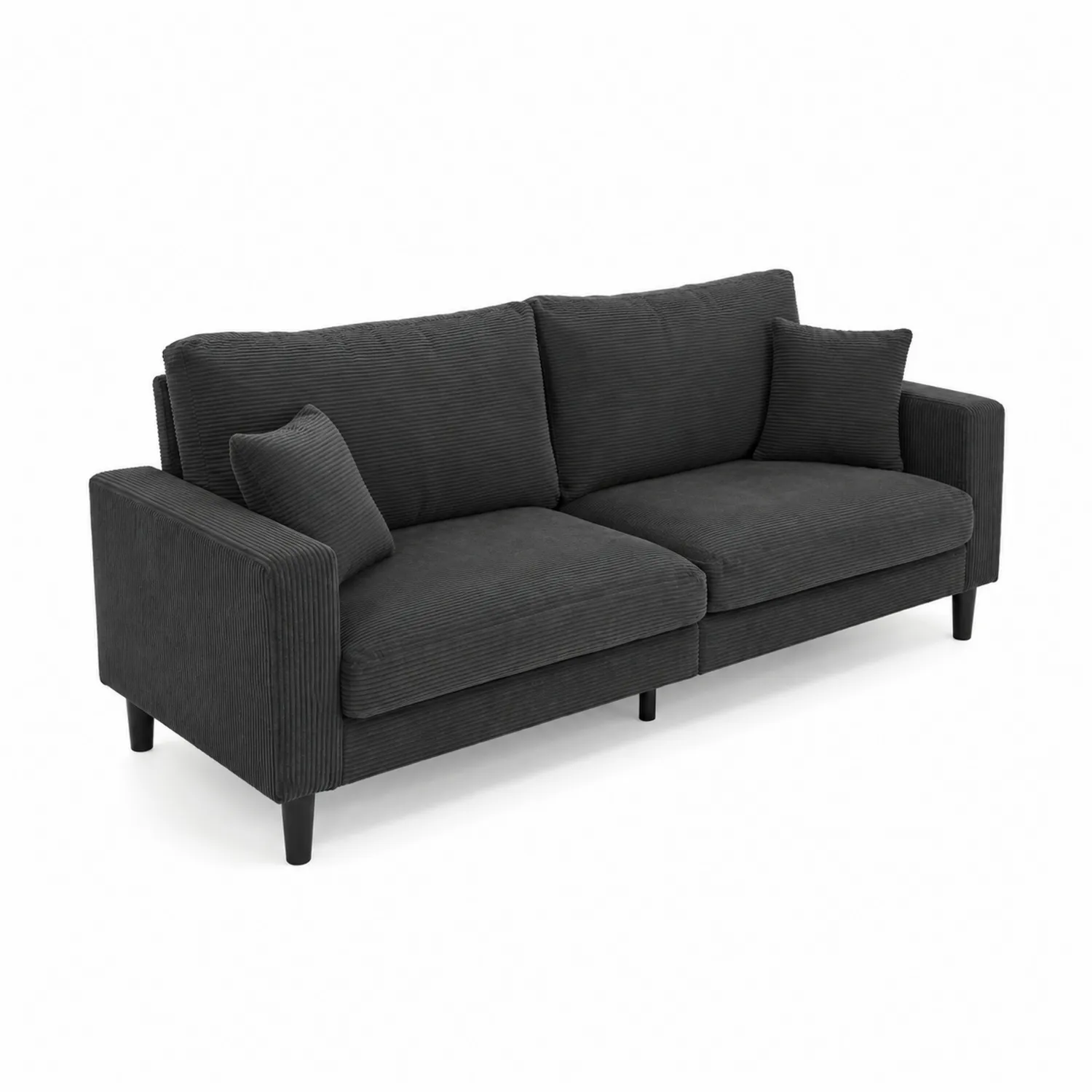 Divano 3 posti in tessuto a coste antracite, 220x90x85 cm