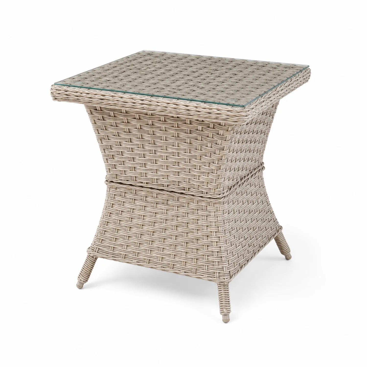Tavolino Laterale in Rattan Sintetico con Piano in Vetro