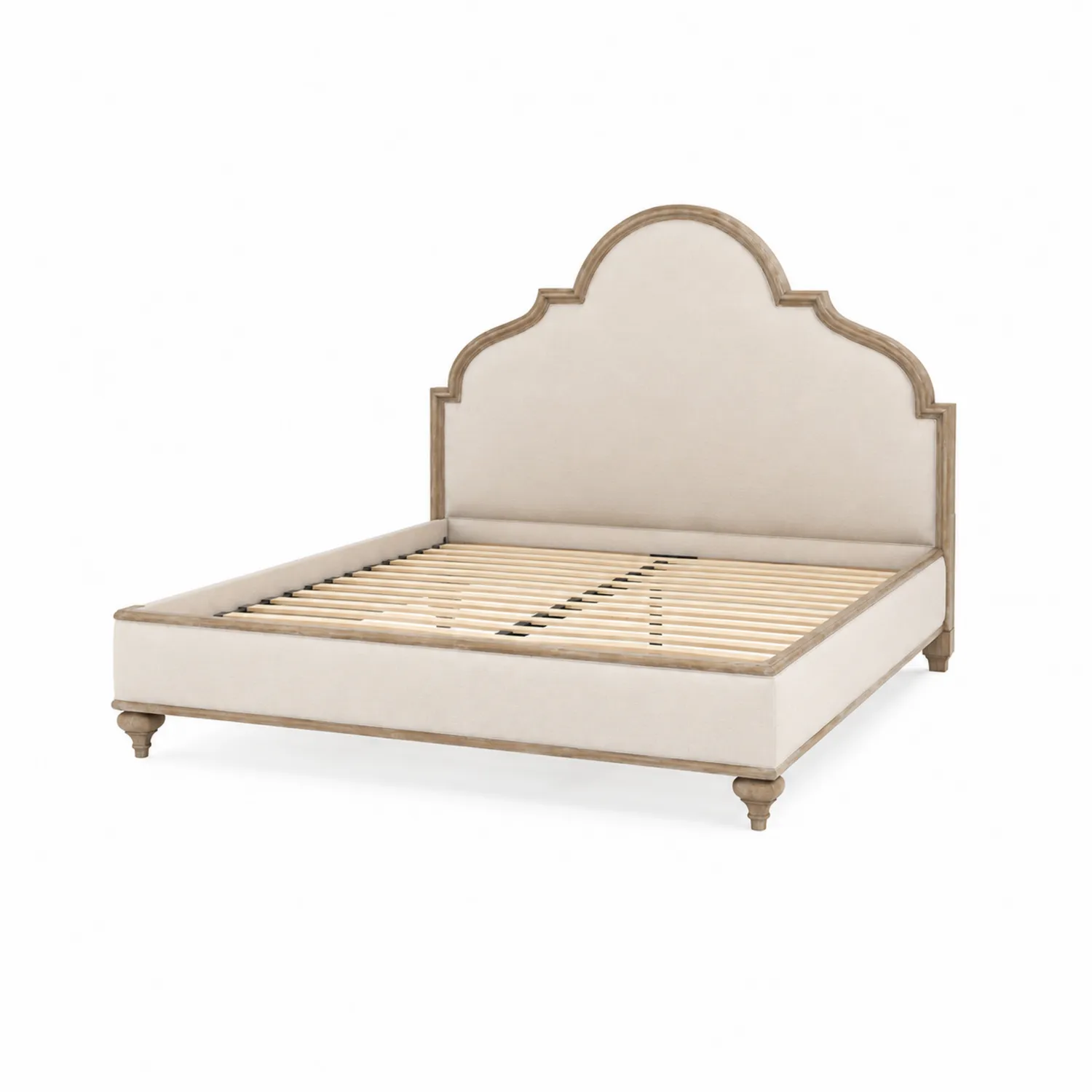 Letto matrimoniale in legno e poliestere beige 200x160 cm