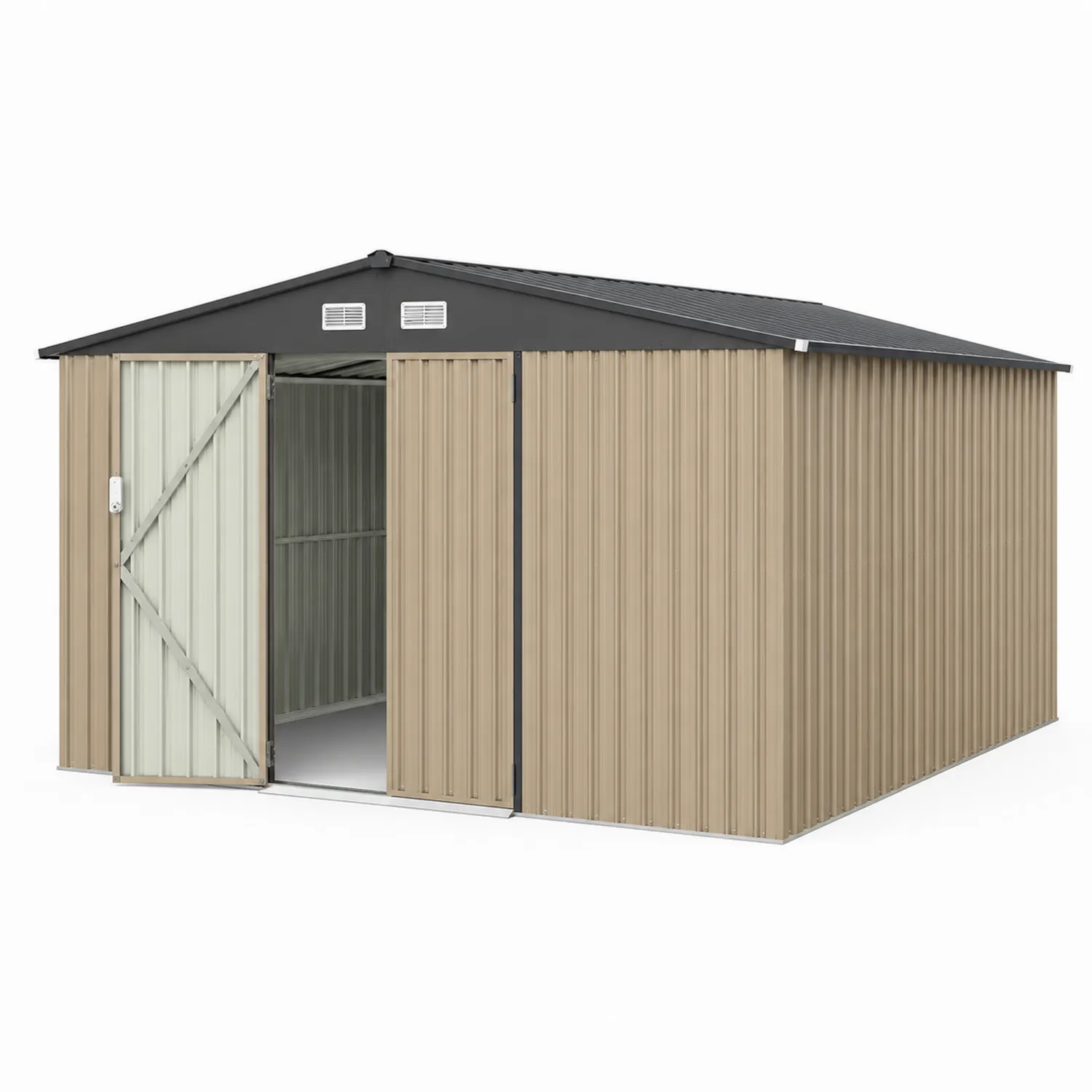 Casetta da giardino in metallo ondulato beige 380 x 300 x 210 cm