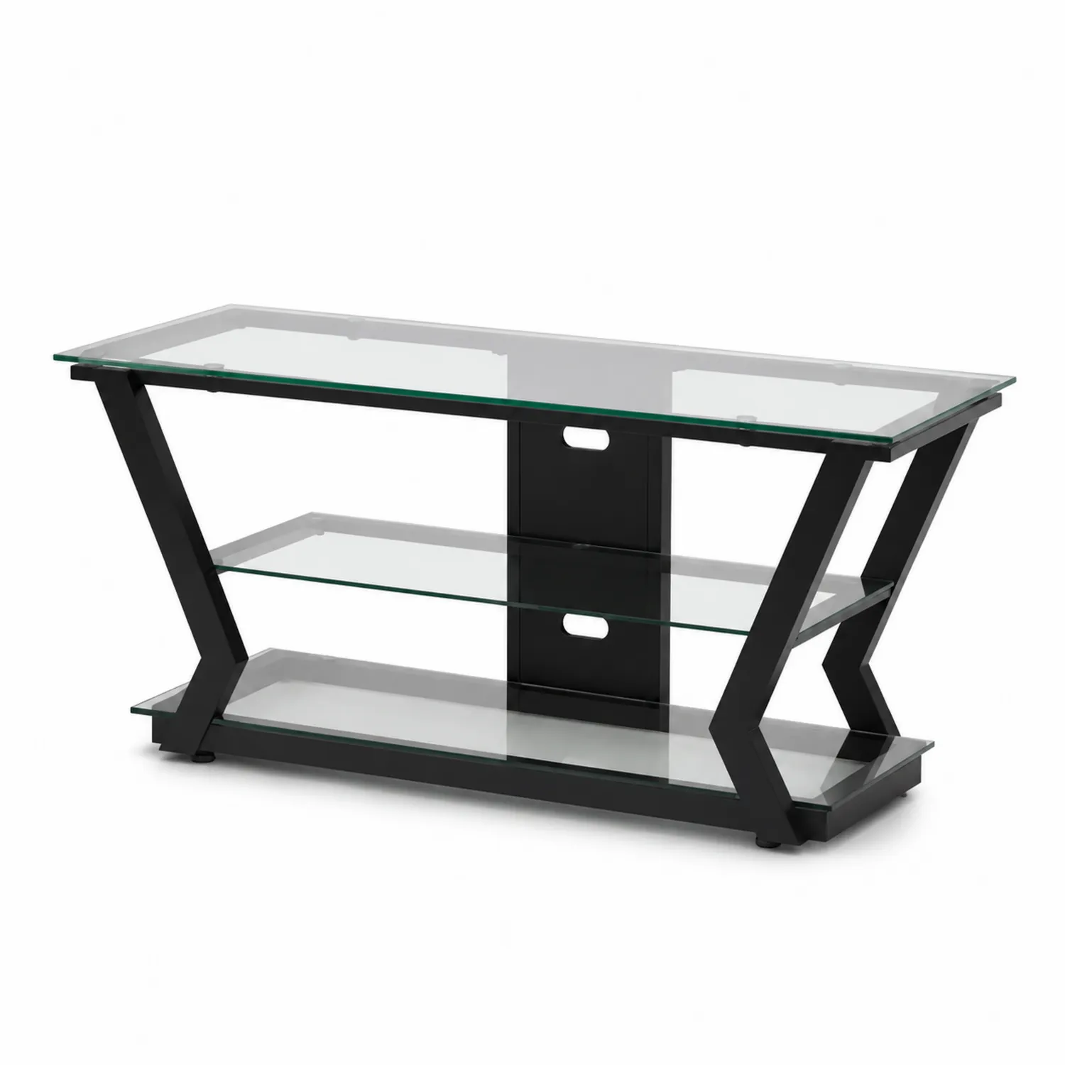 Tavolino TV in Vetro Temperato e Acciaio Nero 120x40x50 cm