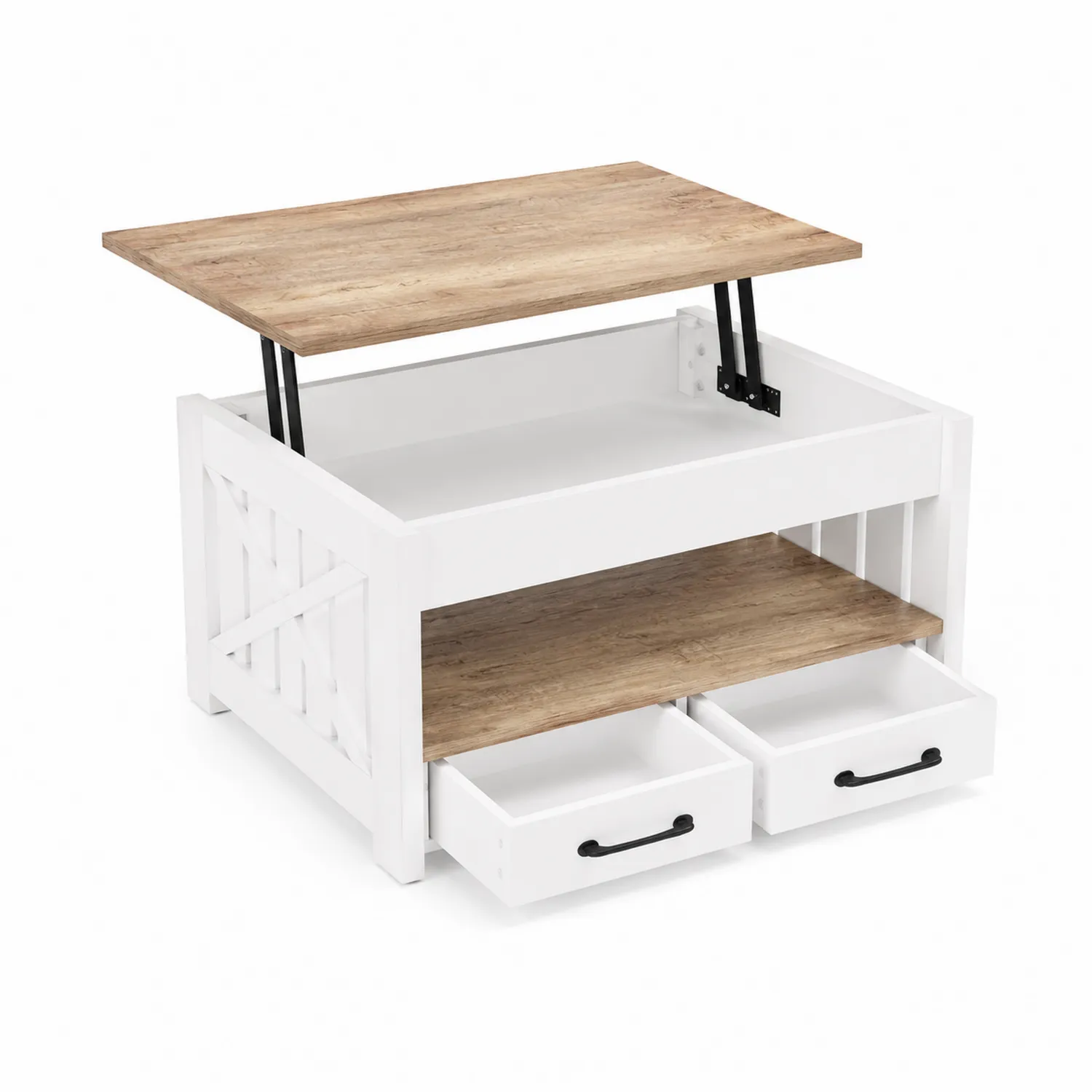 Tavolino da caffè in legno MDF Bianco e Quercia
