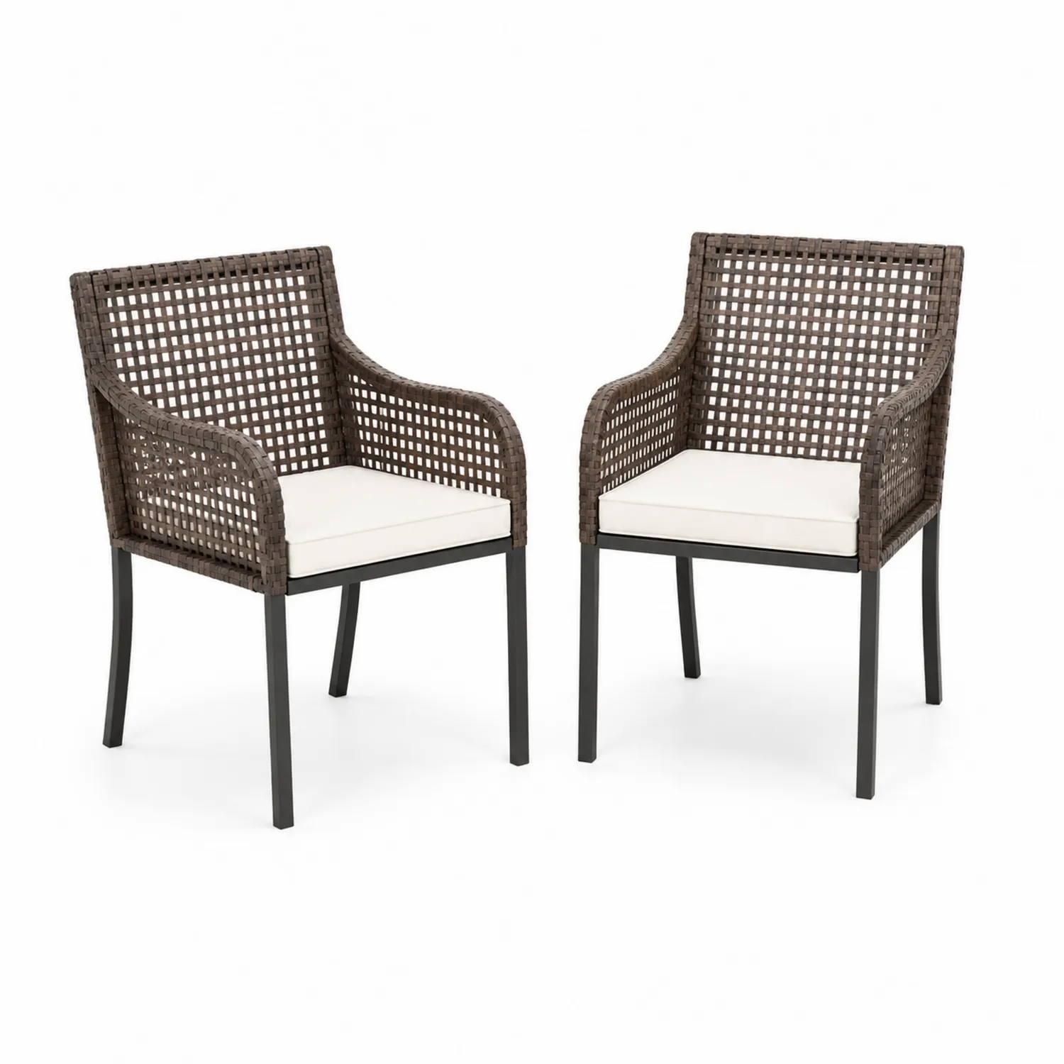 Set di 2 Sedie in Rattan e Alluminio con Cuscini Bianchi