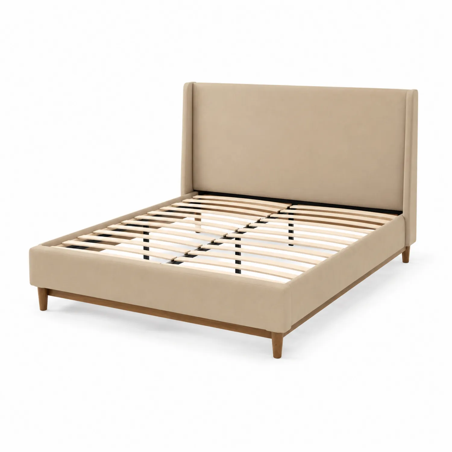Letto matrimoniale in legno e tessuto beige 200x160 cm