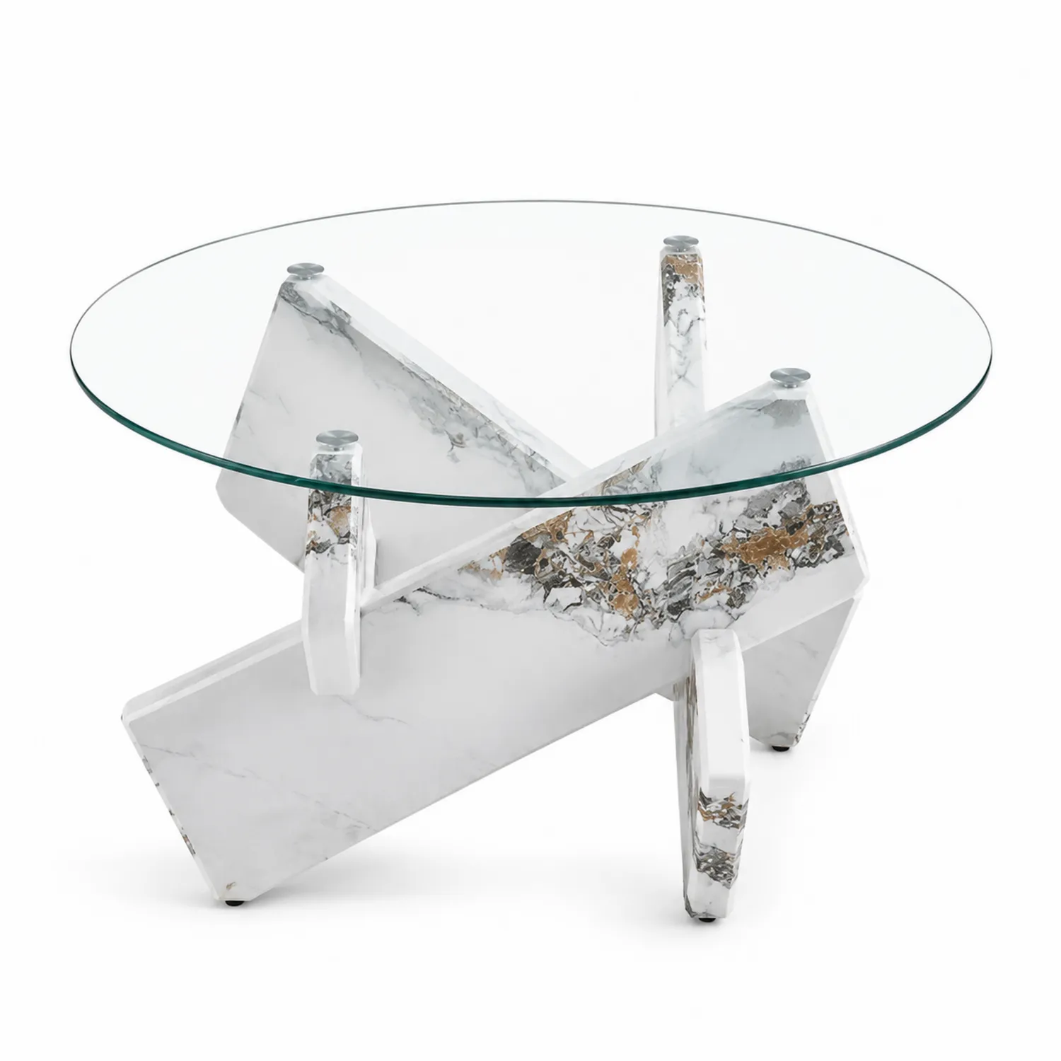 Tavolino da caffè in vetro con base in marmo Ø 80 cm