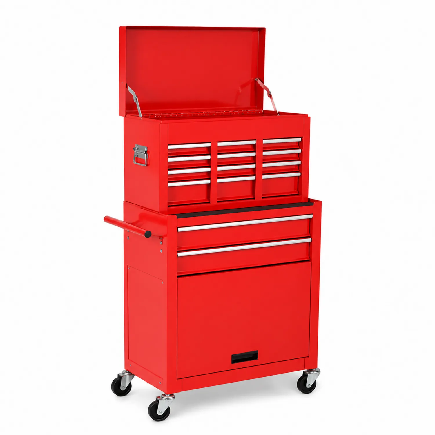 Carrello porta attrezzi in acciaio rosso con cassetti e ruote