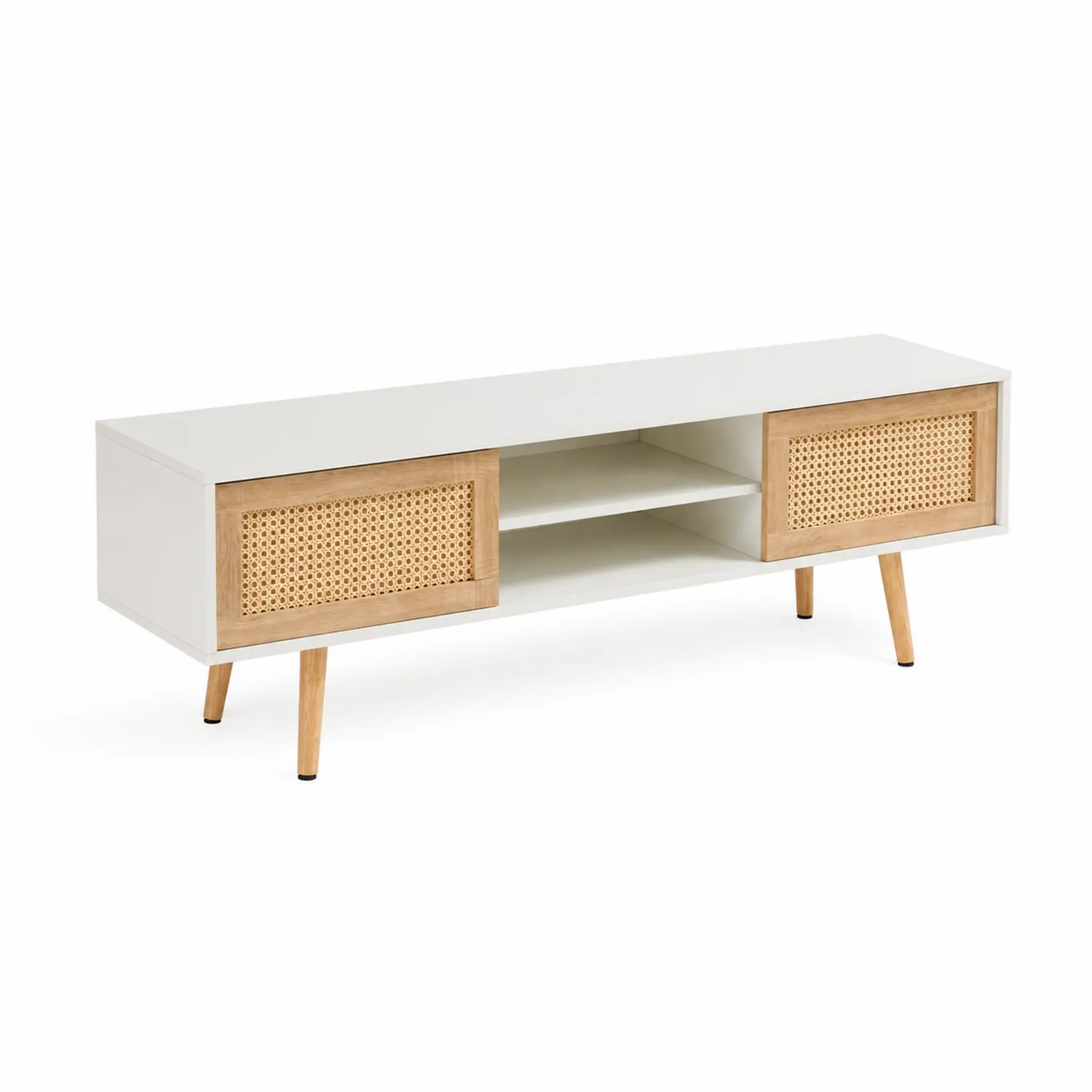Mobile TV in Legno e MDF con Anta in Rattan 180x40x45 cm