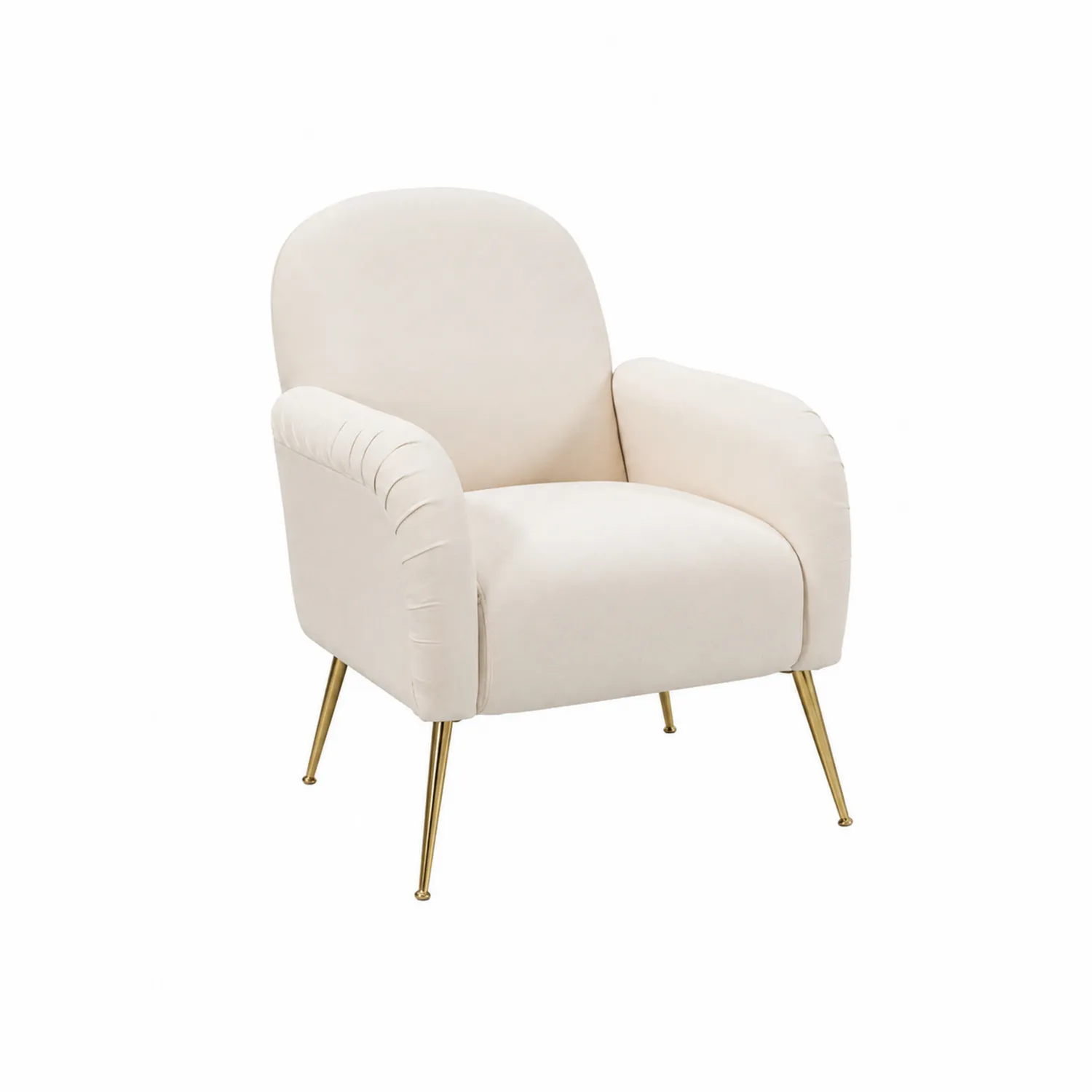 Poltrona in velluto beige con gambe in metallo dorato
