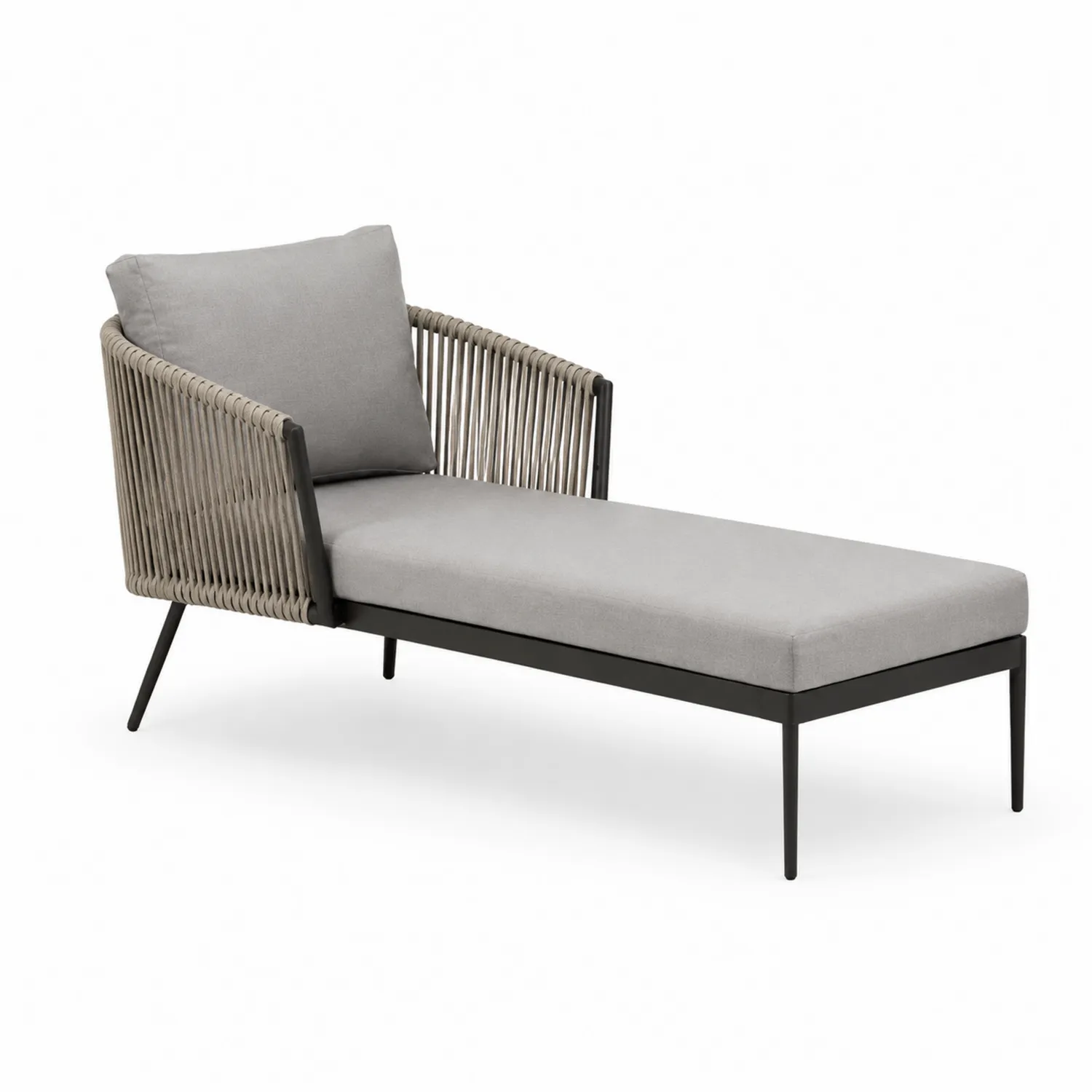 Chaise Longue in Alluminio e Corda con Cuscino Grigio
