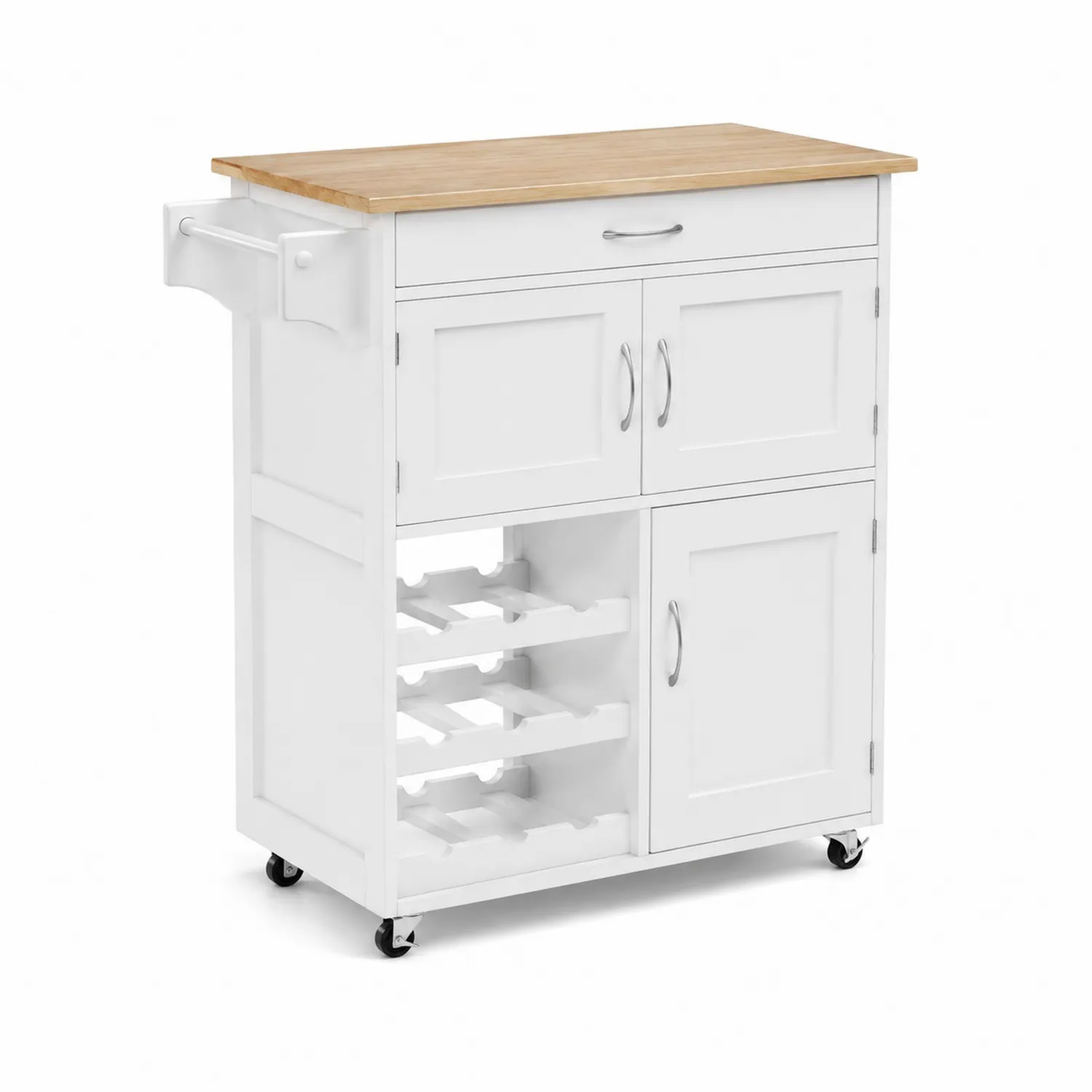 Carrello da Cucina con Portabottiglie in MDF e Legno