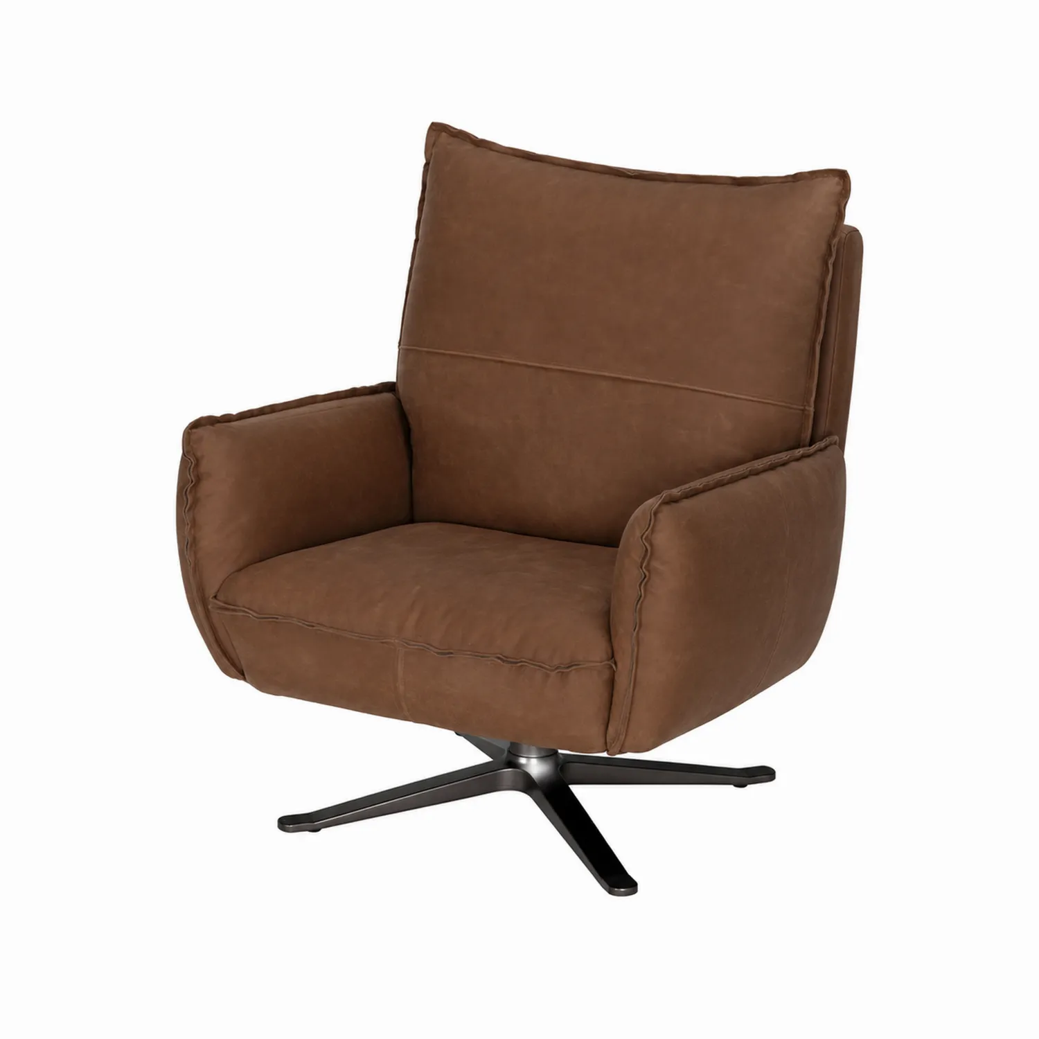 Poltrona in Pelle Marrone con Base Girevole