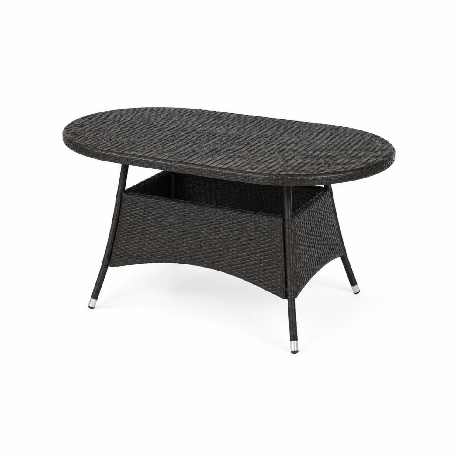 Tavolo da pranzo ovale in rattan con telaio in acciaio, 160x90x75 cm