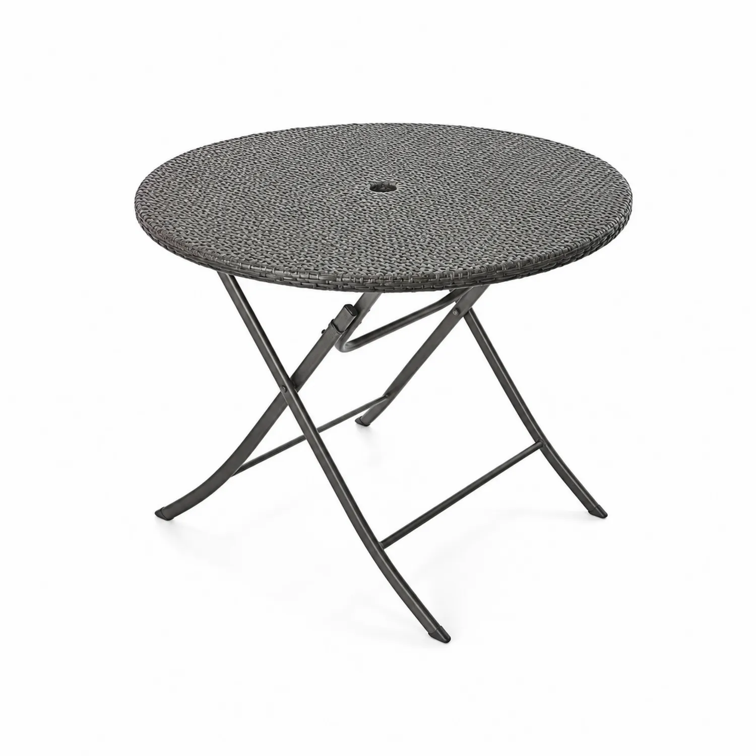 Tavolo pieghevole rotondo in rattan sintetico e acciaio Grigio