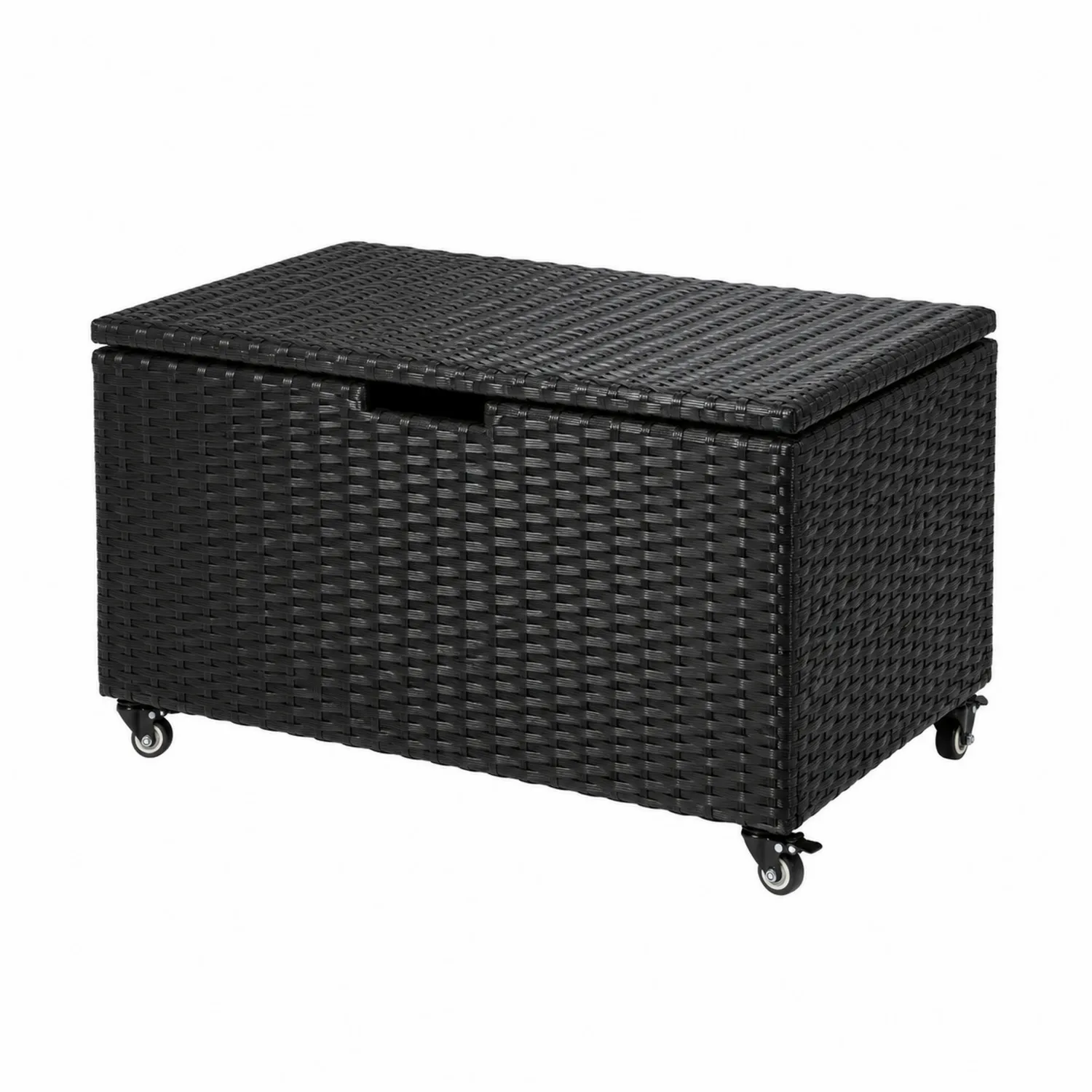 Cassapanca Contenitore in Rattan Sintetico Nero con Ruote