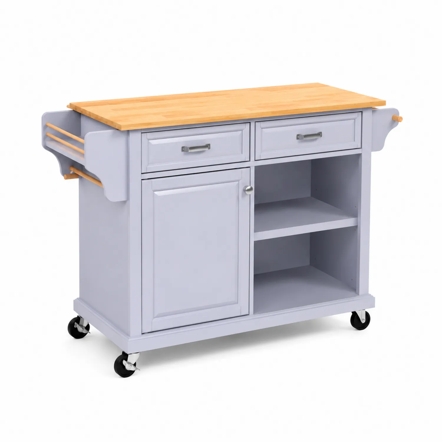 Carrello Cucina con Piano in Legno di Faggio e Struttura in MDF Verniciato Grigio