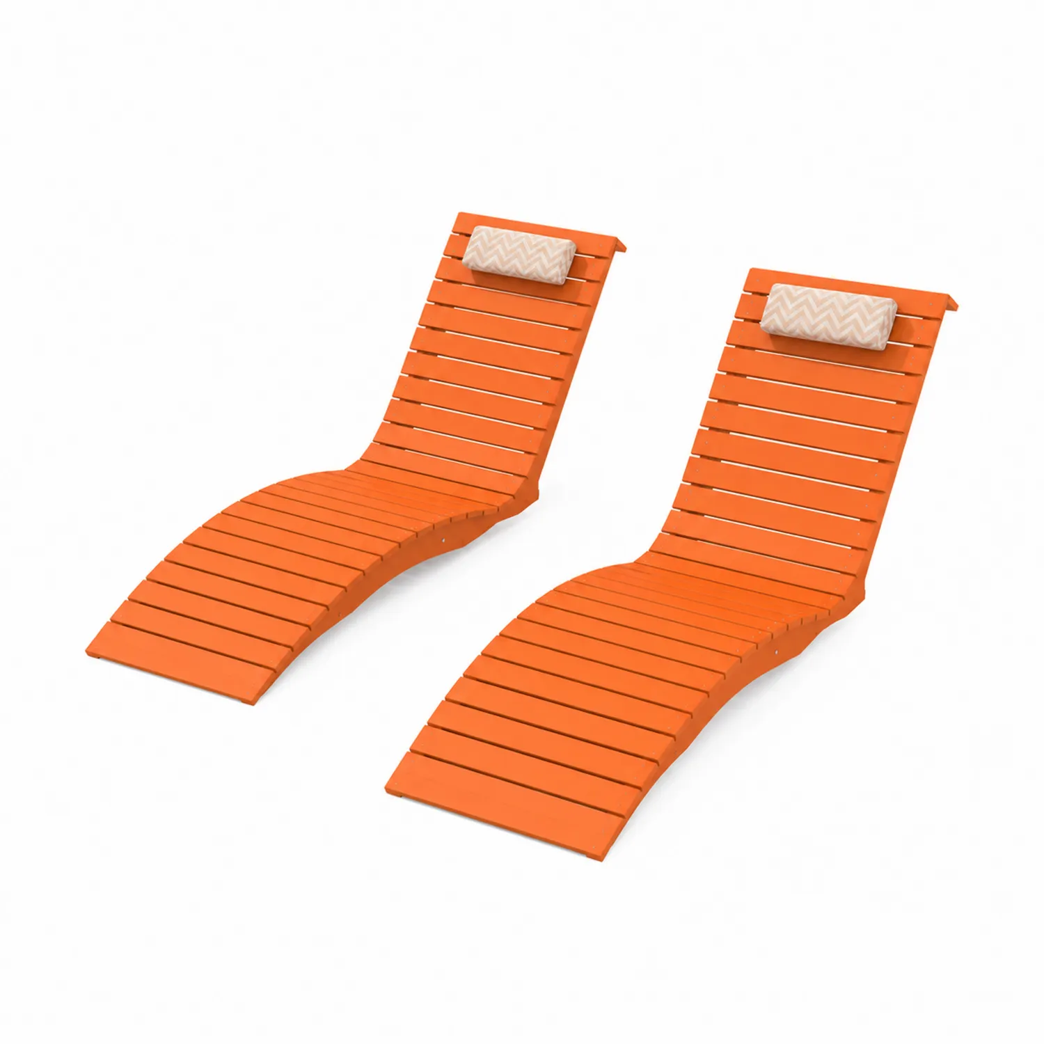 Set di 2 Sdraio in Legno Composito Arancione con Cuscino