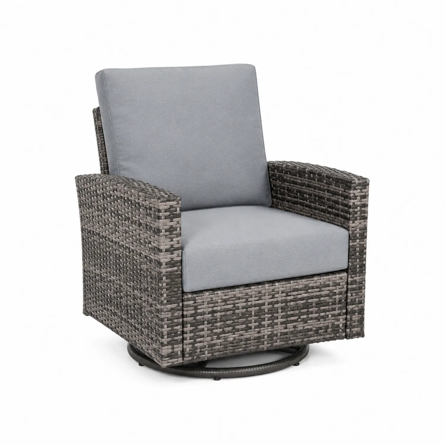 Poltrona da Esterno in Rattan con Cuscini in Tessuto Grigio