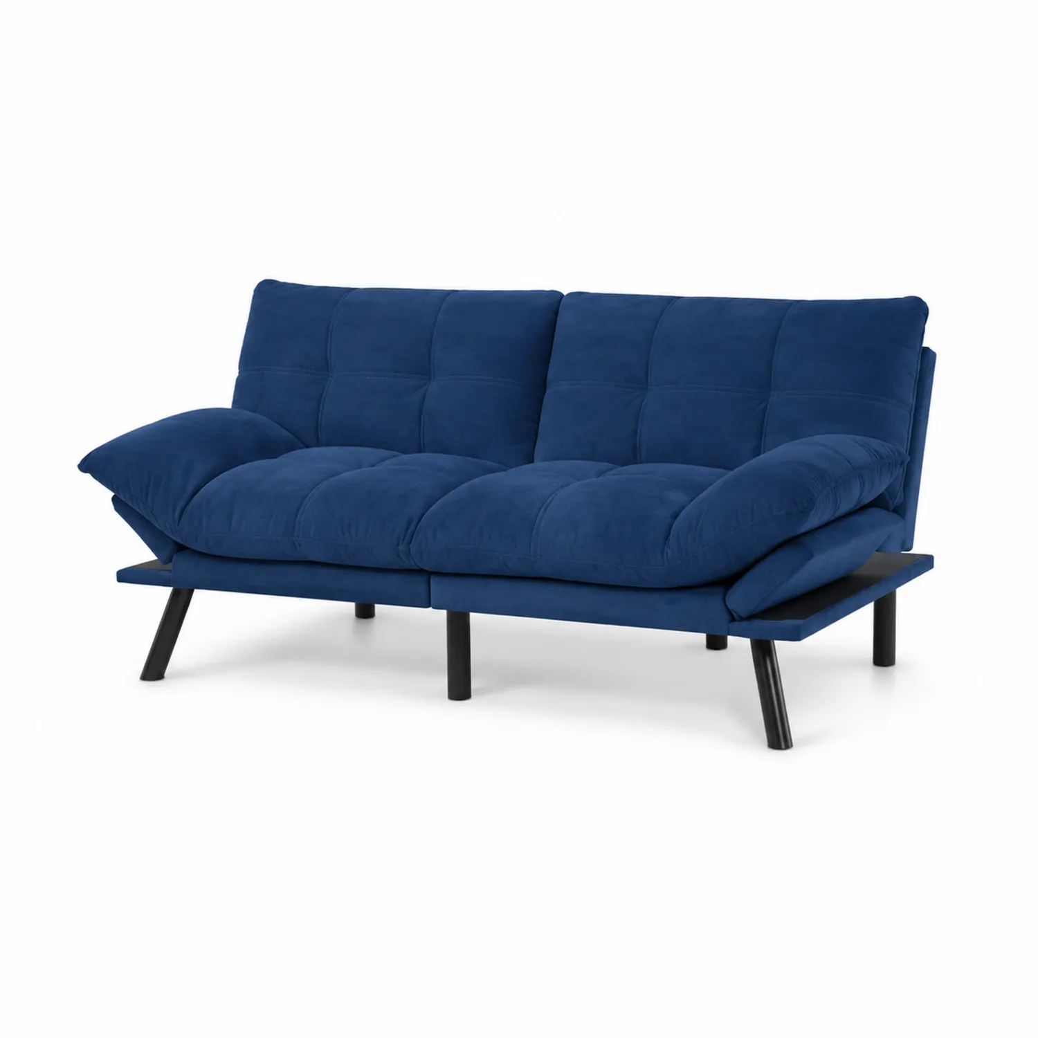 Divano a Tre Posti in Tessuto Blu con Gambe in Metallo
