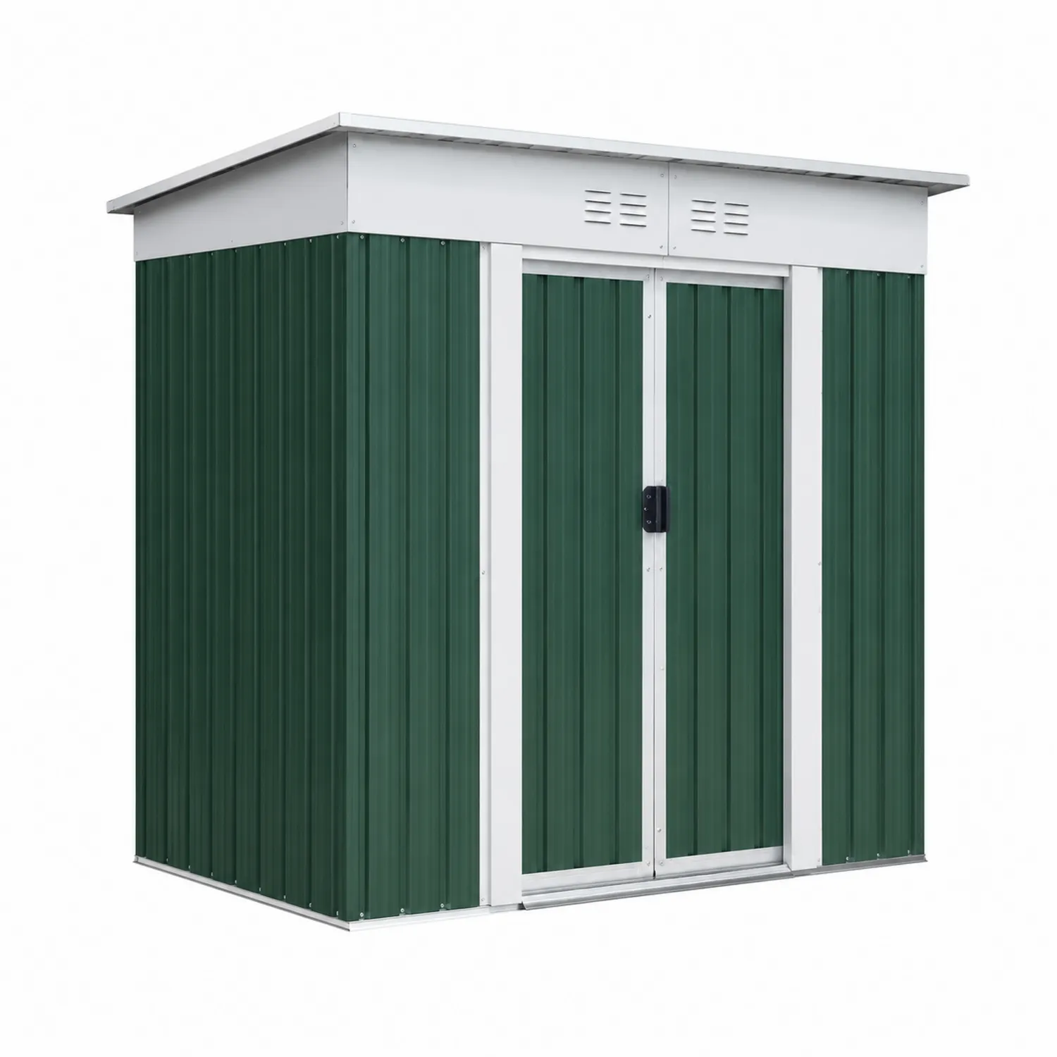 Capanno da Giardino in Acciaio Verde con Porte Scorrevoli 213x130x185 cm