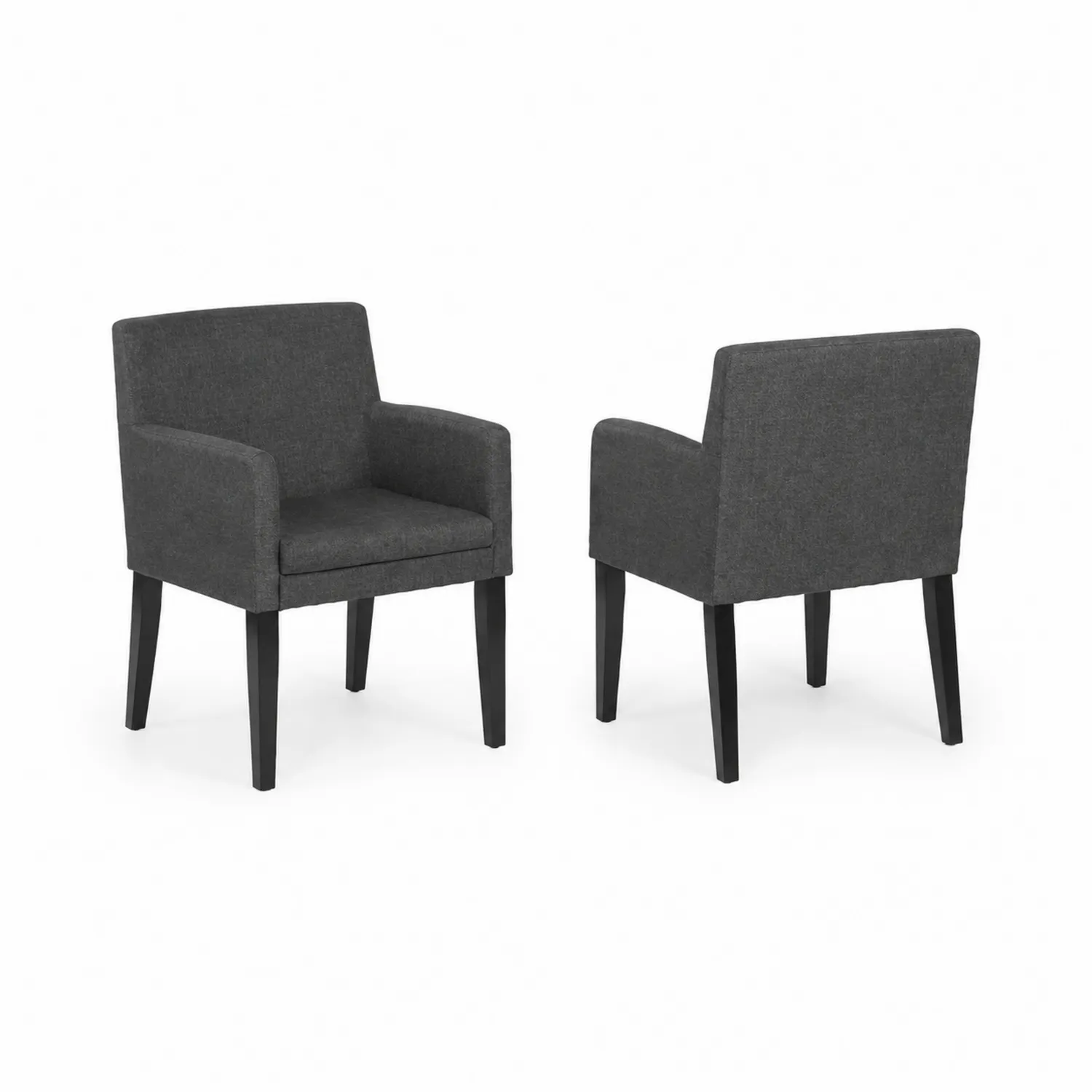 Set di due poltrone in tessuto poliestere grigio scuro con gambe in legno