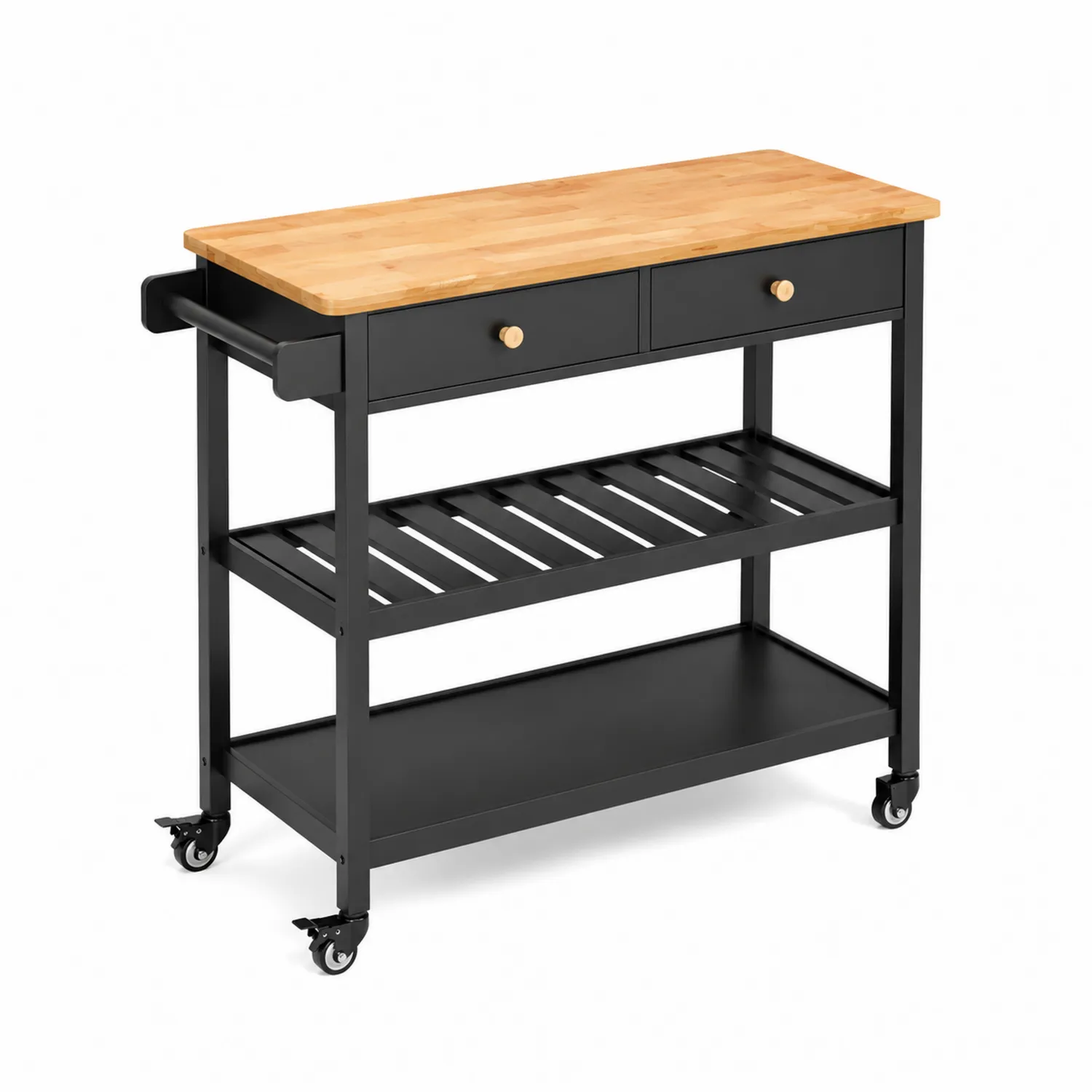 Carrello cucina legno e acciaio con cassetti e ruote