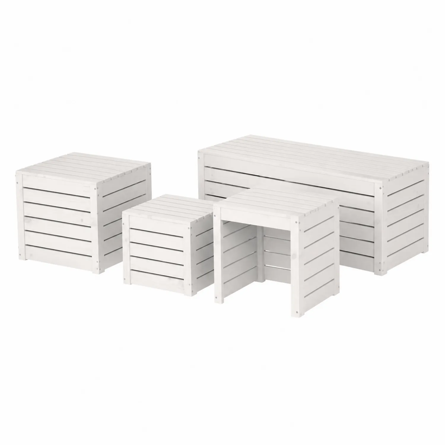 Set Cassapanche in Legno di Pino Bianco 4 Pezzi