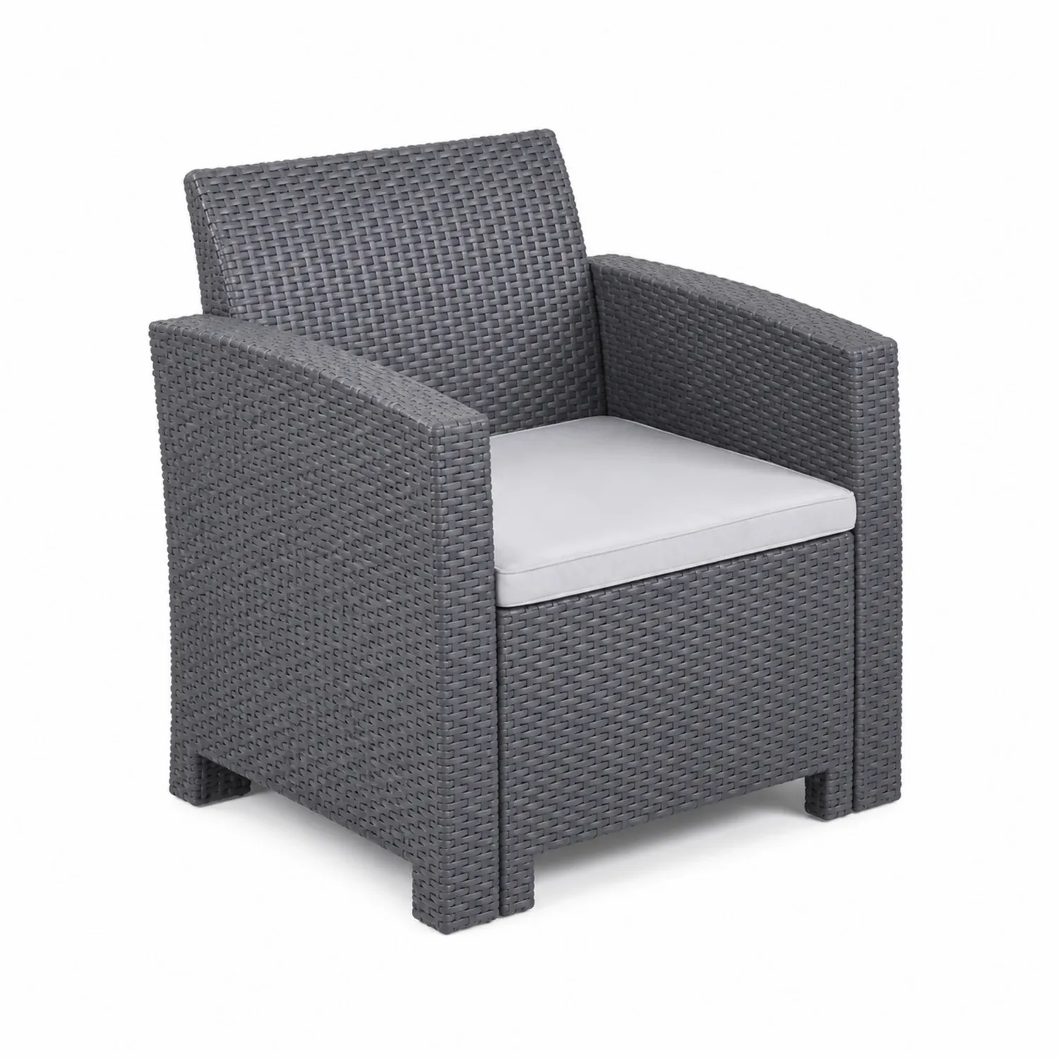 Poltrona da Esterno in Rattan Sintetico Grigio con Cuscino Bianco