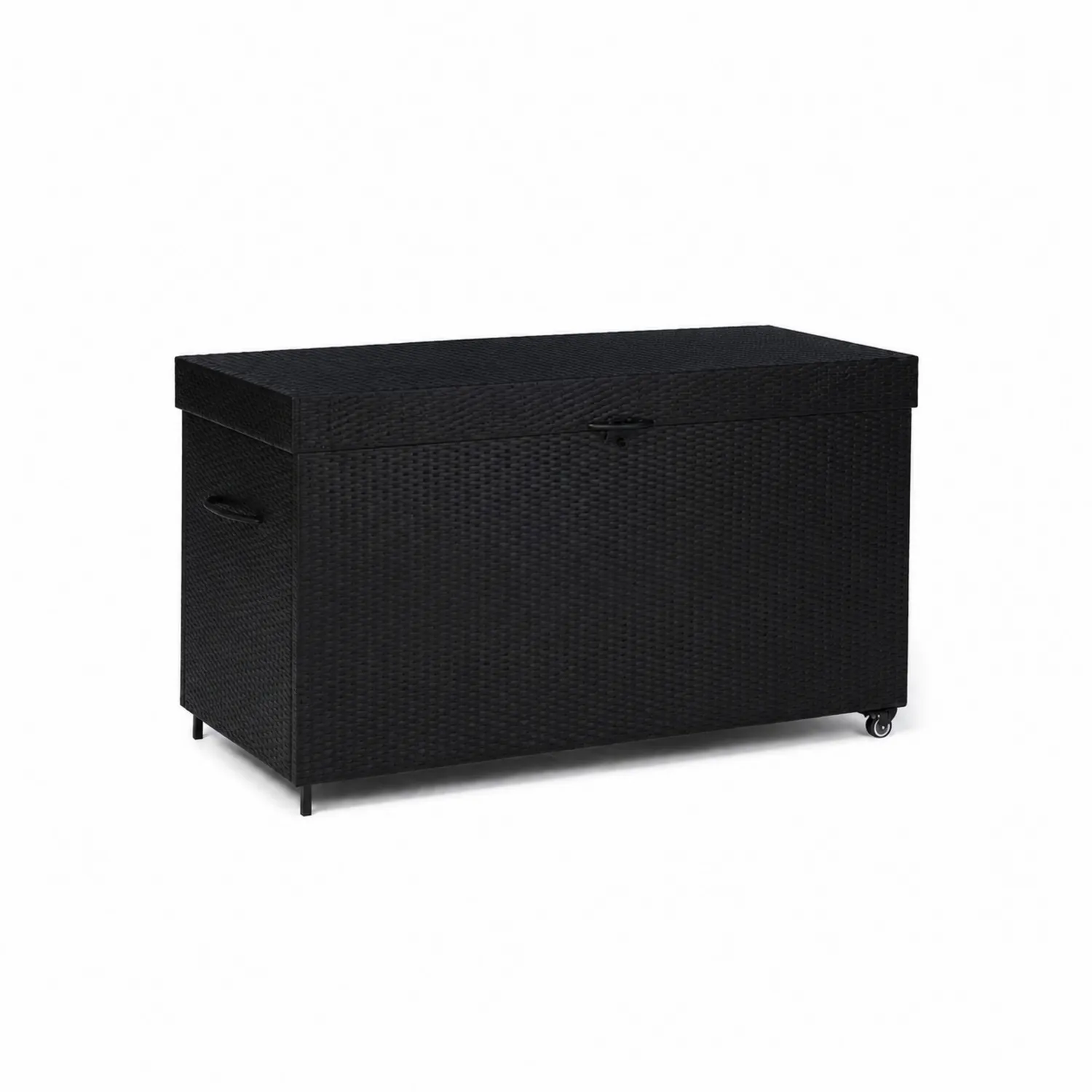Baule portaoggetti in rattan nero con ruote